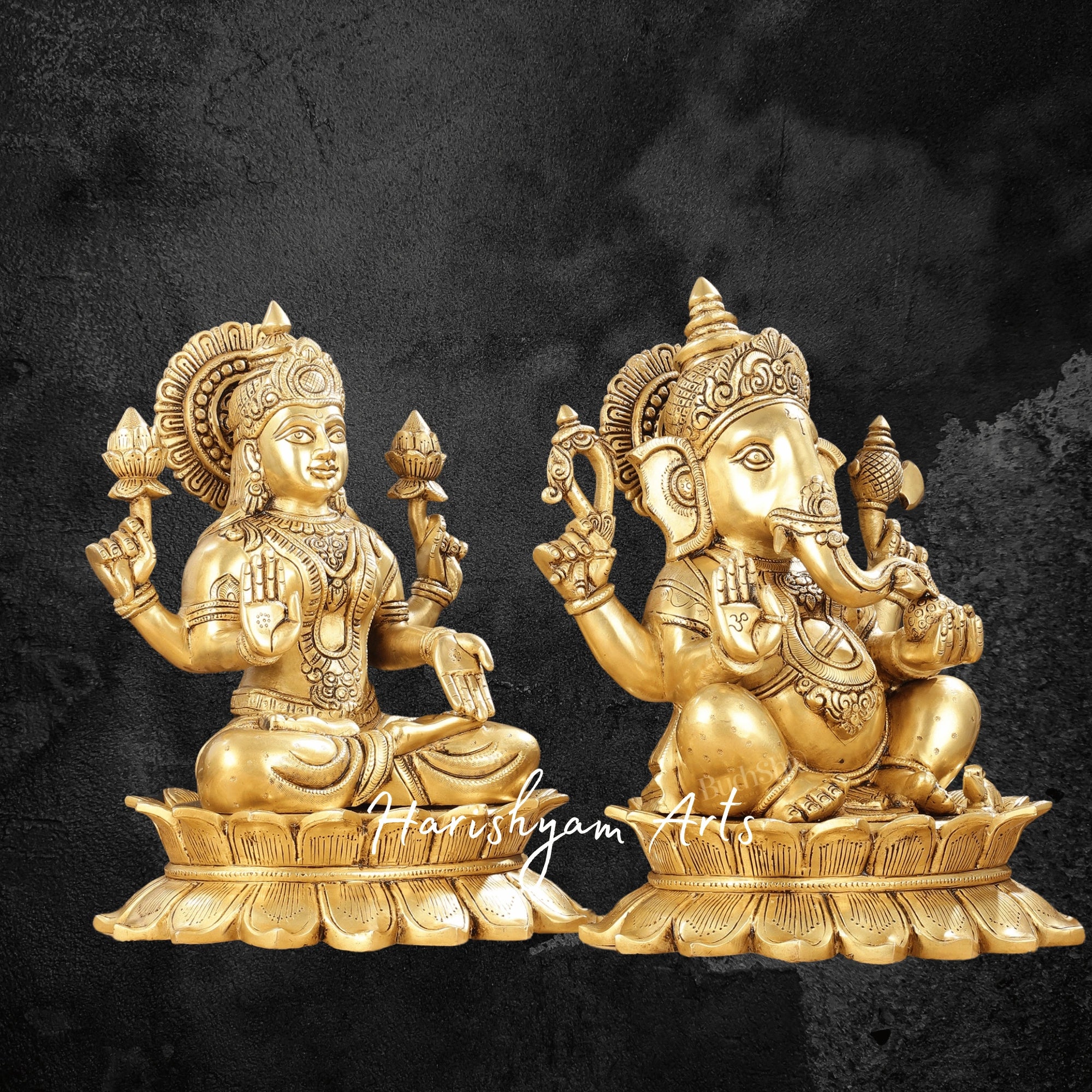 14" Premium Quality Brass Laxmi Ganesh Idol on Lotus