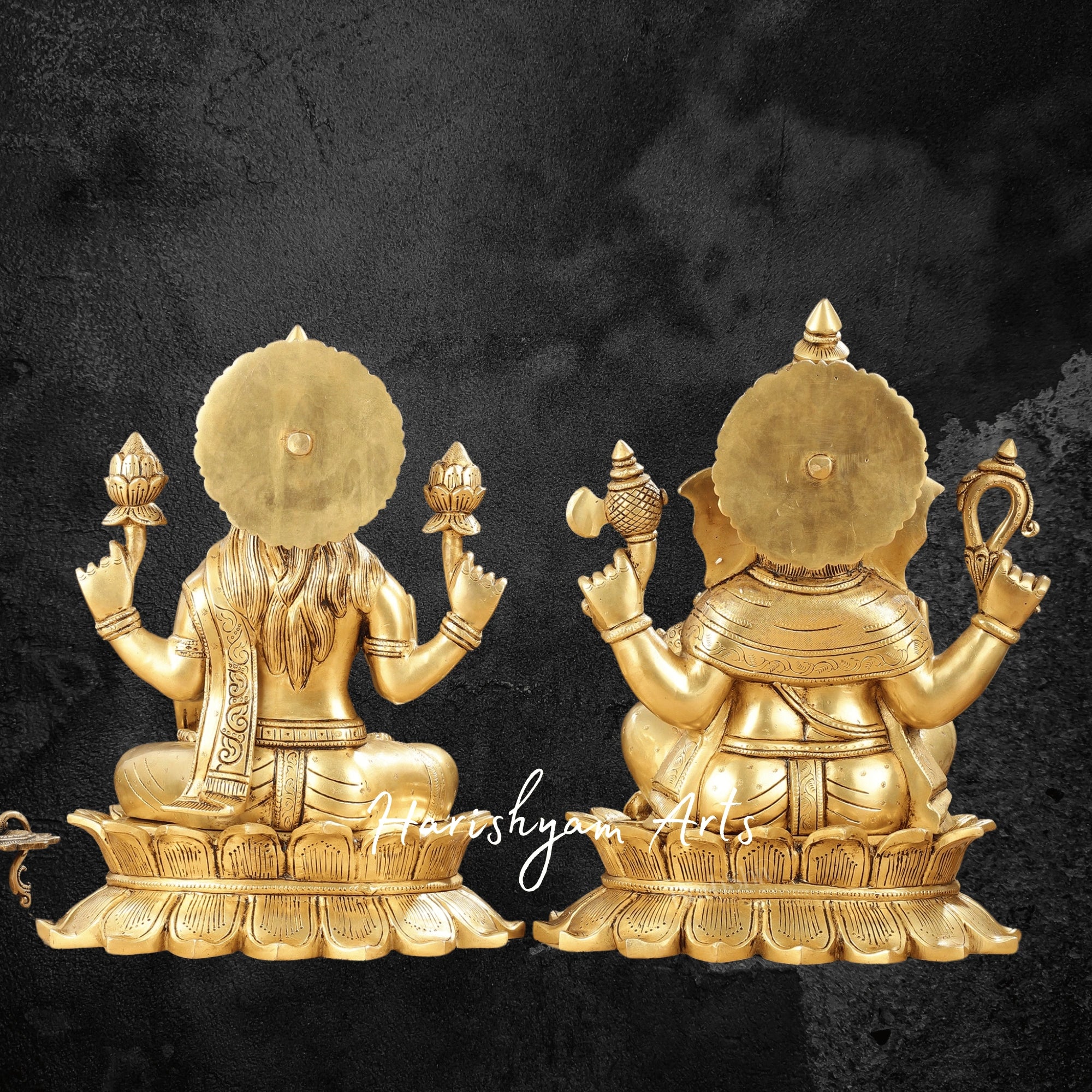 14" Premium Quality Brass Laxmi Ganesh Idol on Lotus