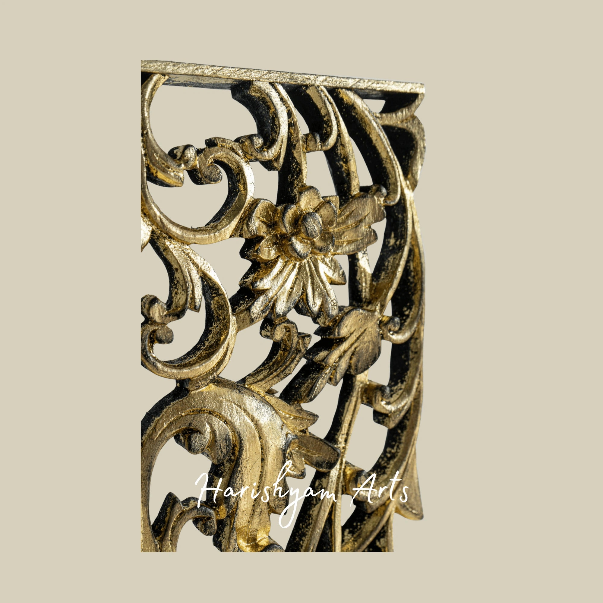 14" Solid Wood Wall Panel with Gold Leaf Gilding Luxury Decor