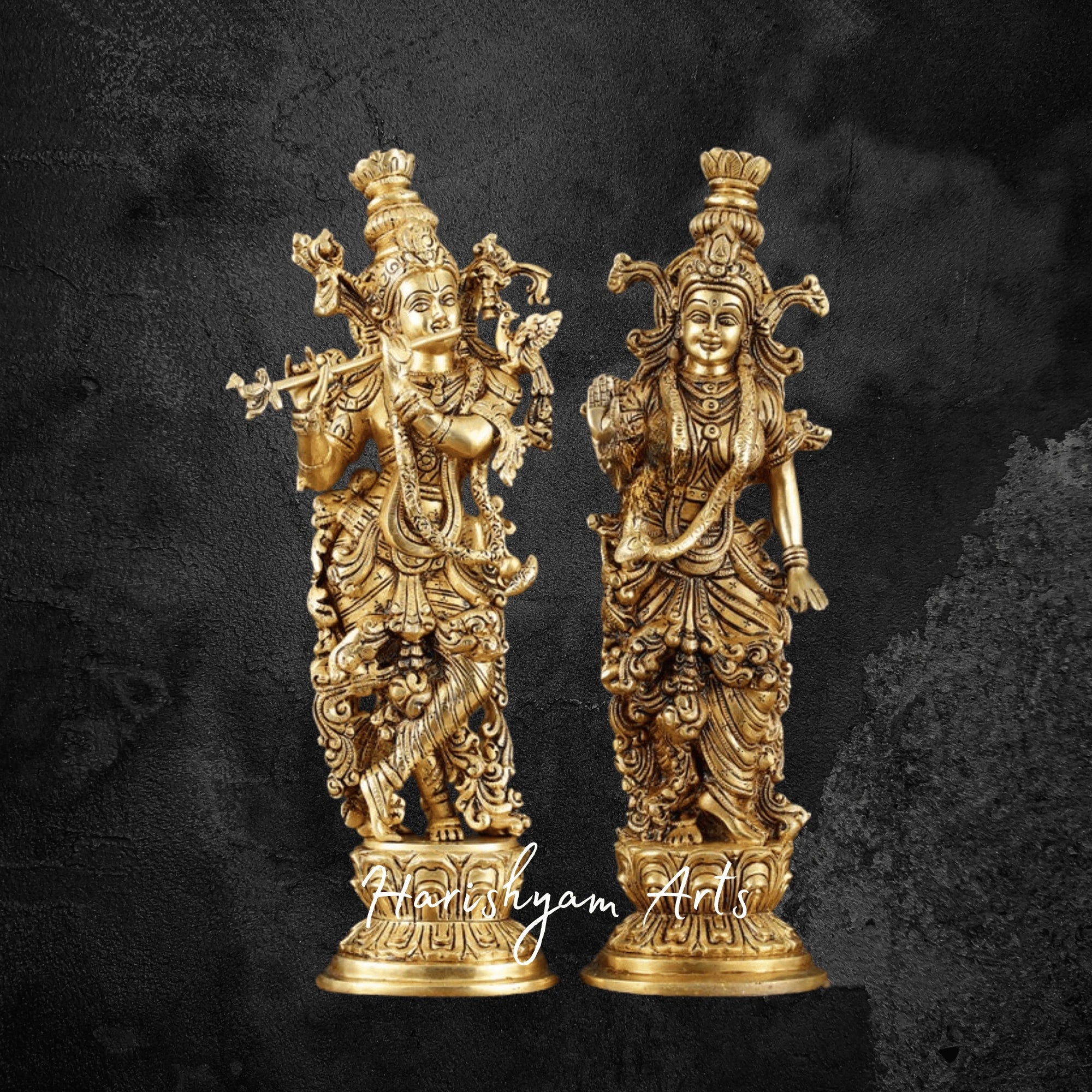 14" Superfine Brass Radha Krishna Statue for Spiritual Decor