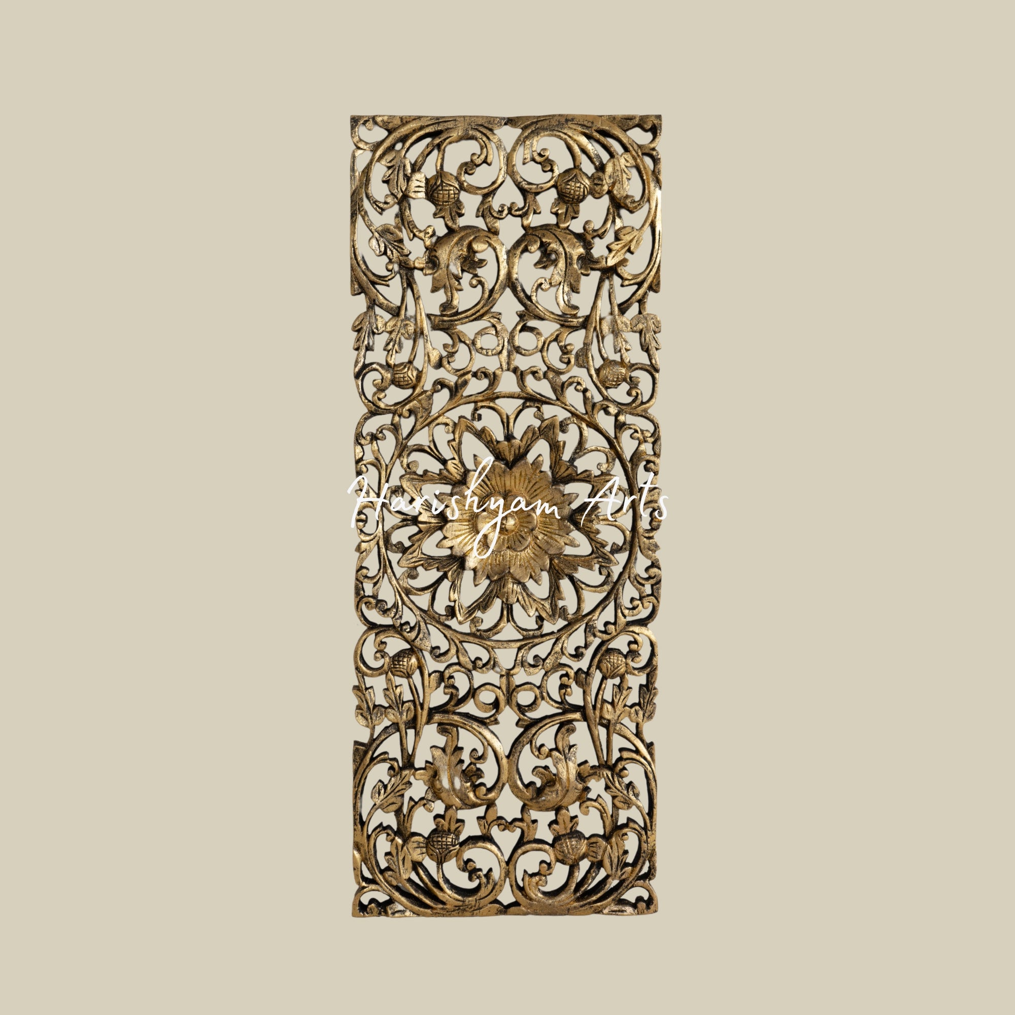 14" Antique Gilded Gold Wood Wall Sculpture for Vertical Display1