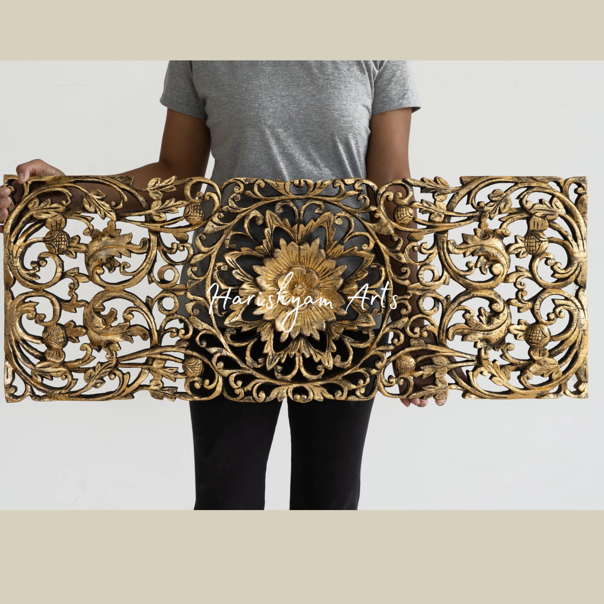 14" Antique Gilded Gold Wood Wall Sculpture for Vertical Display3