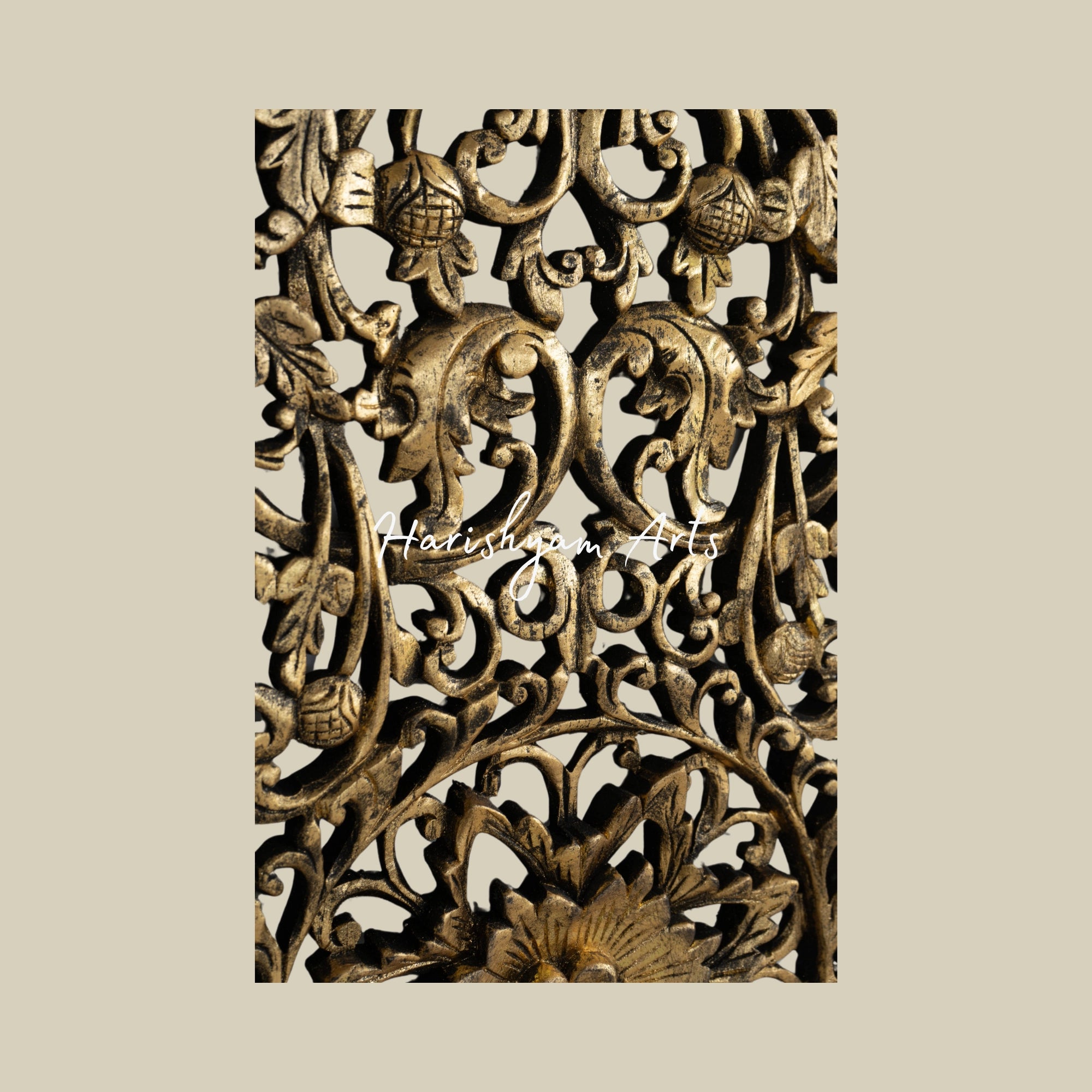 14" Antique Gilded Gold Wood Wall Sculpture for Vertical Display4