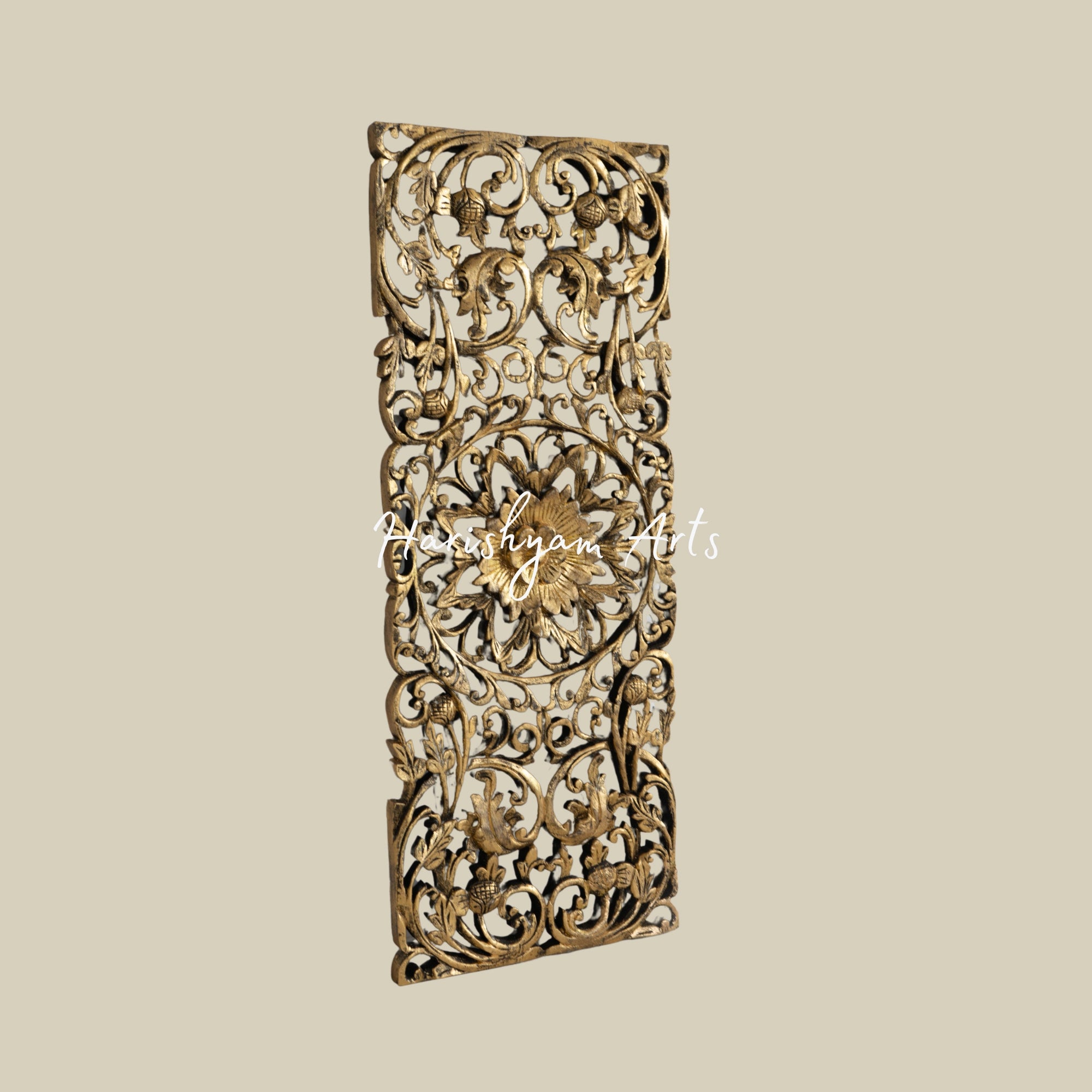 14" Antique Gilded Gold Wood Wall Sculpture for Vertical Display1