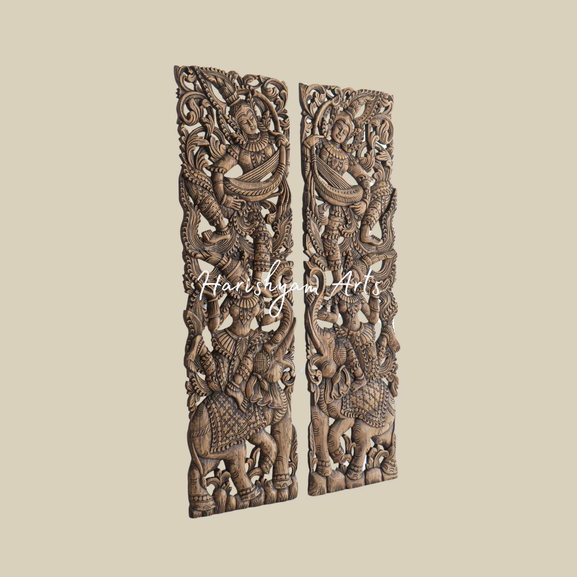 14" Antique Painted Wood Carving Wall Art Panels