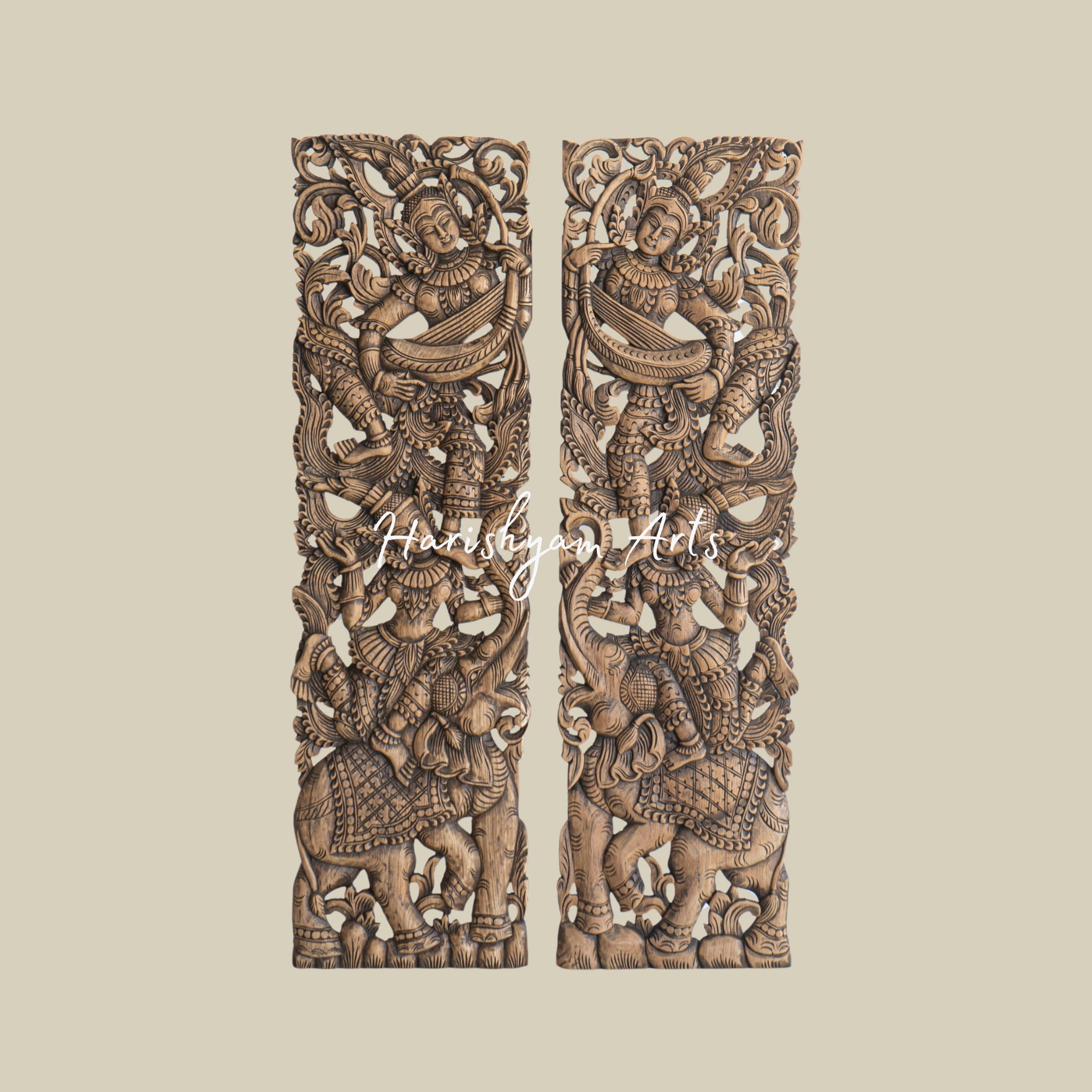 14" Antique Painted Wood Carving Wall Art Panels1