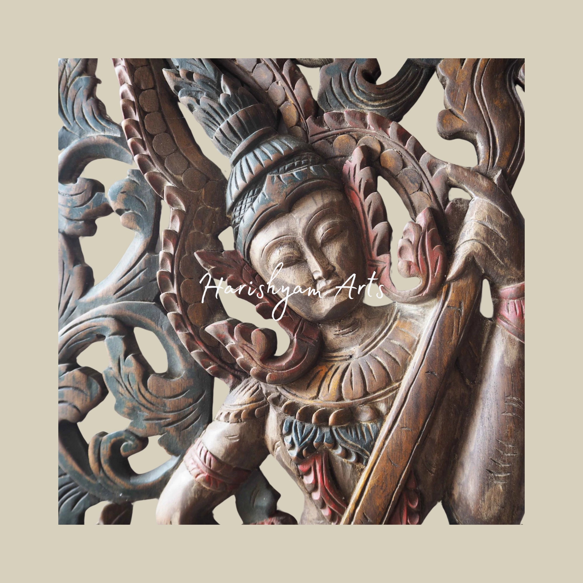 14" Handmade Tropical Wall Angel Carving Wooden Hanging2