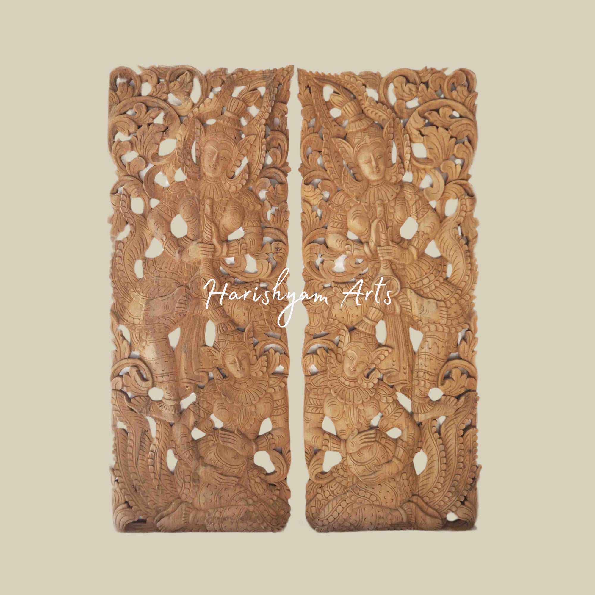 14" Pair of Angels Carved Wooden Wall Art Panels3
