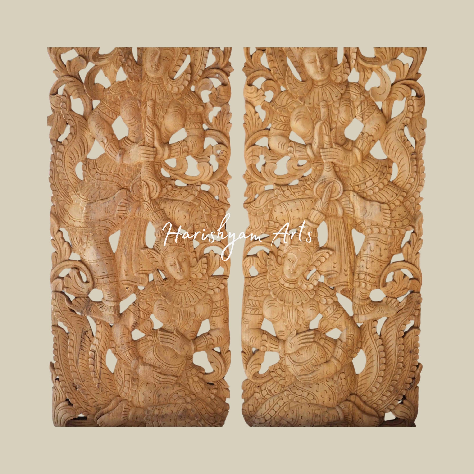 14" Pair of Angels Carved Wooden Wall Art Panels2