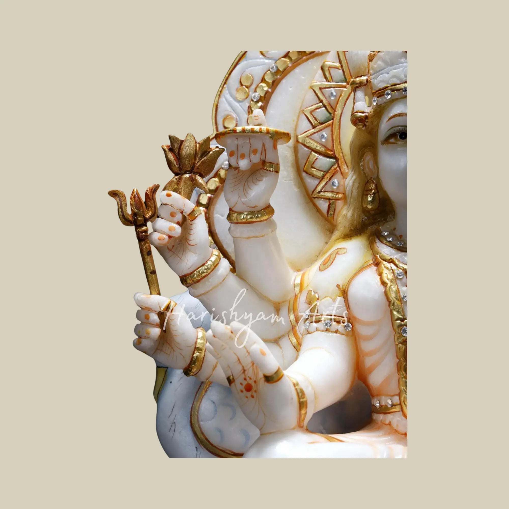 14" White Marble Deity of Eight Armed Durga Maa Seated on Throne