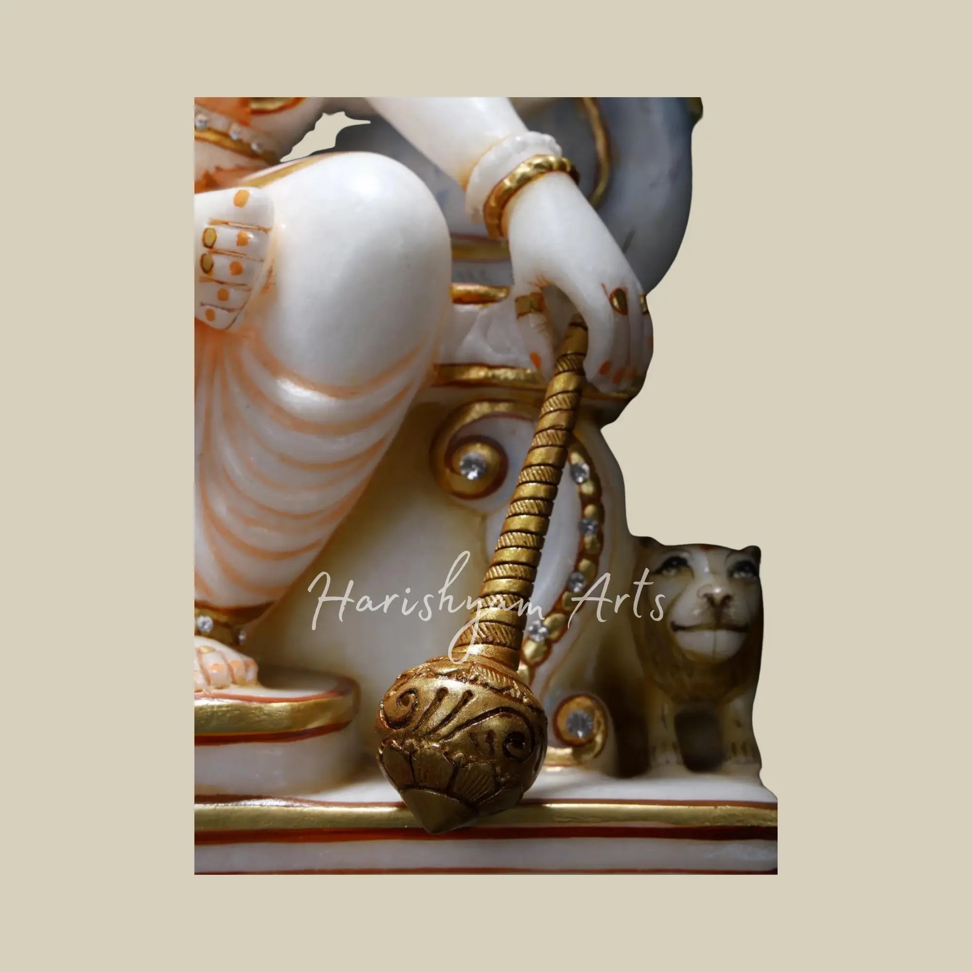 14" White Marble Deity of Eight Armed Durga Maa Seated on Throne