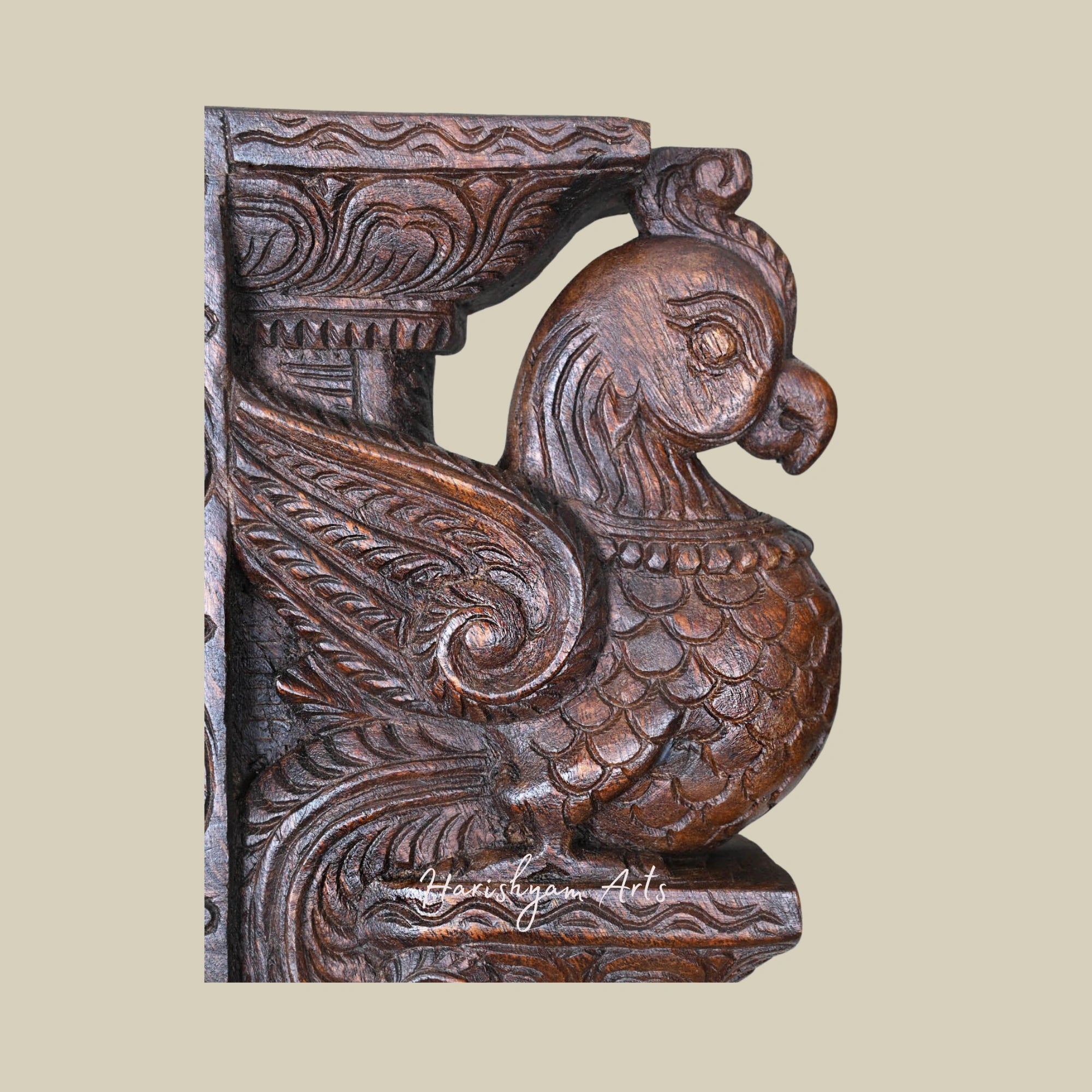 15.5" Handcarved Wooden Wall Brackets with Parrots on Dome Art Base5