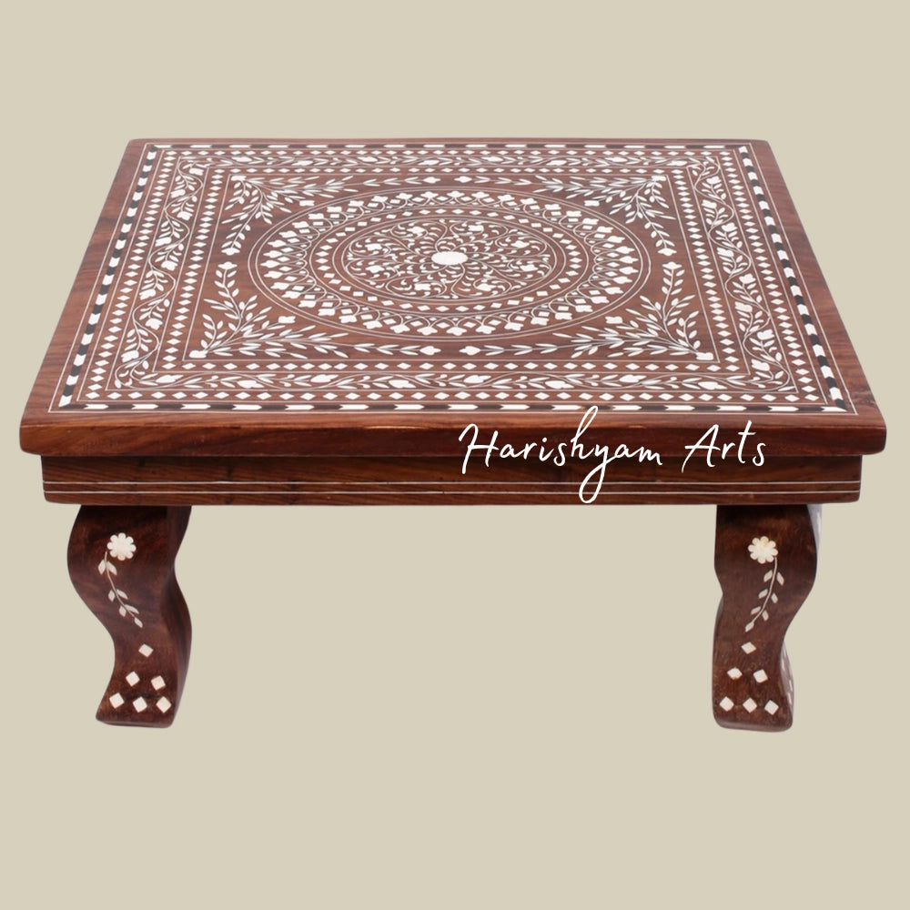 15" Beautiful Designer Puja Chowki In Wood