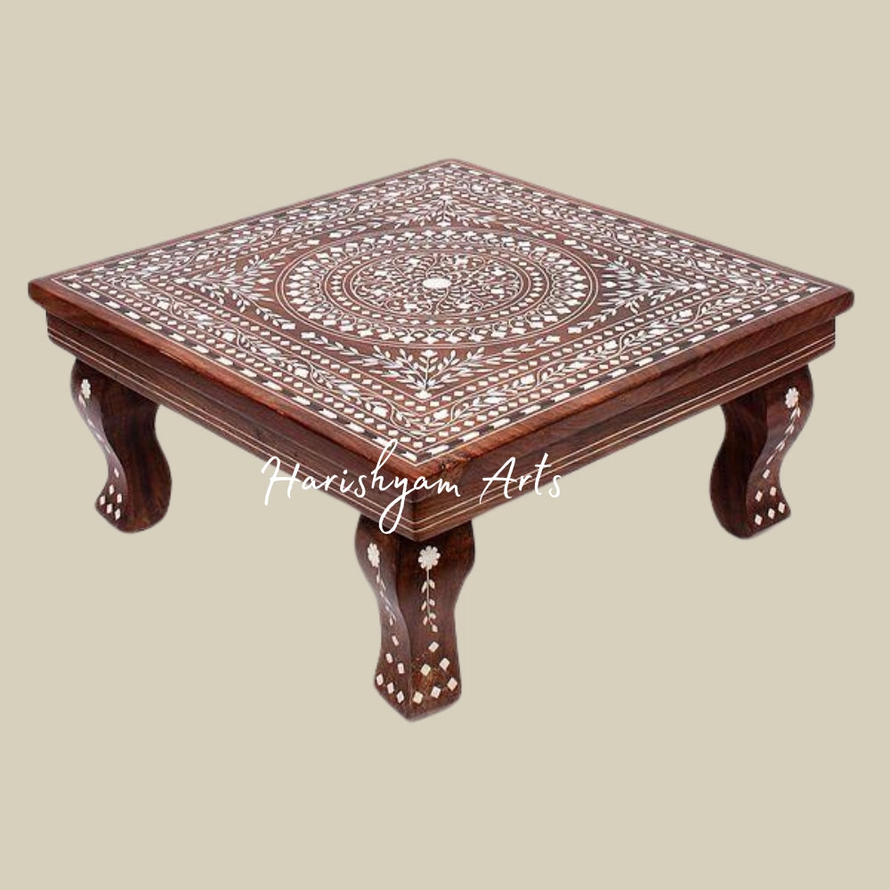 15" Beautiful Designer Puja Chowki In Wood