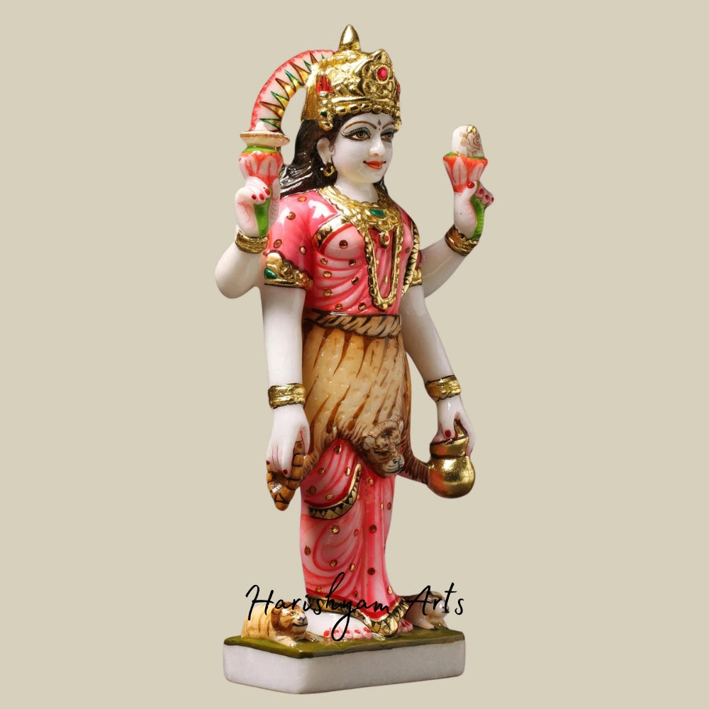 15" Devi Parvati, Tiger-skin Over Her Saree Statue in Marble