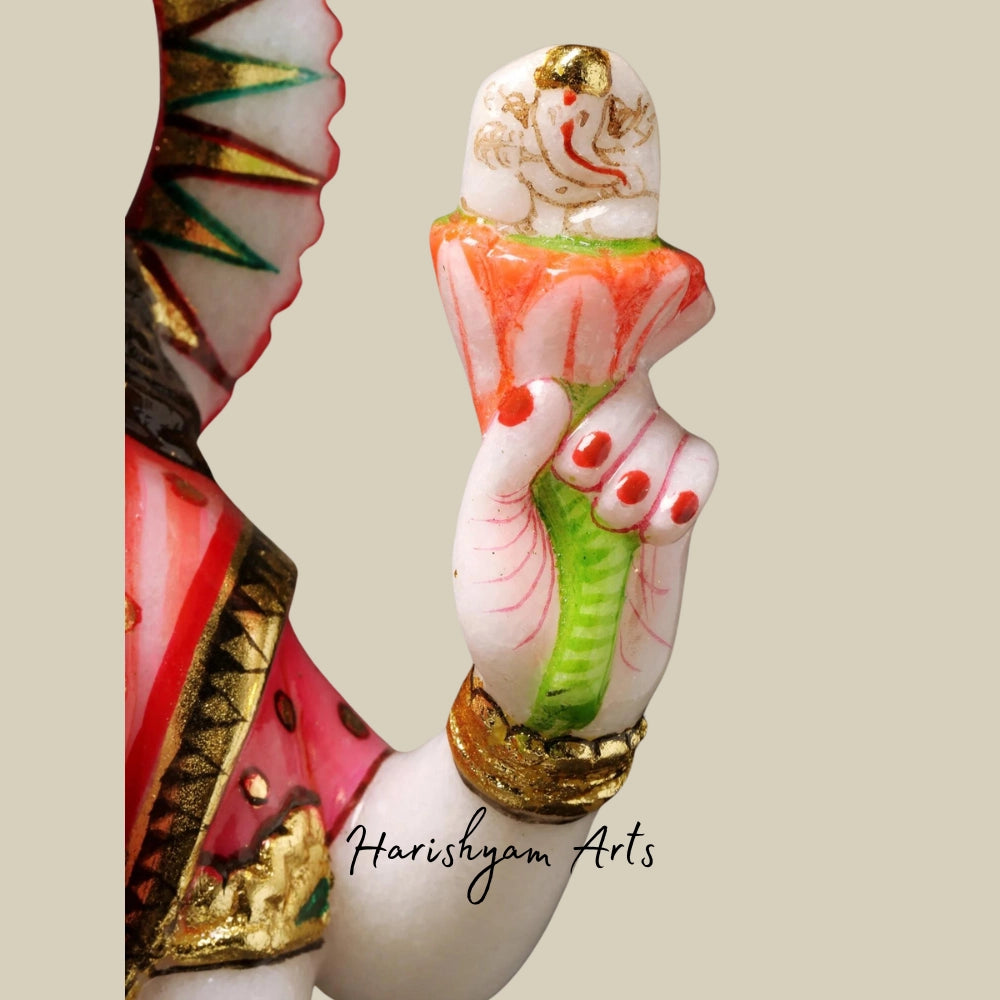 15" Devi Parvati, Tiger-skin Over Her Saree Statue in Marble