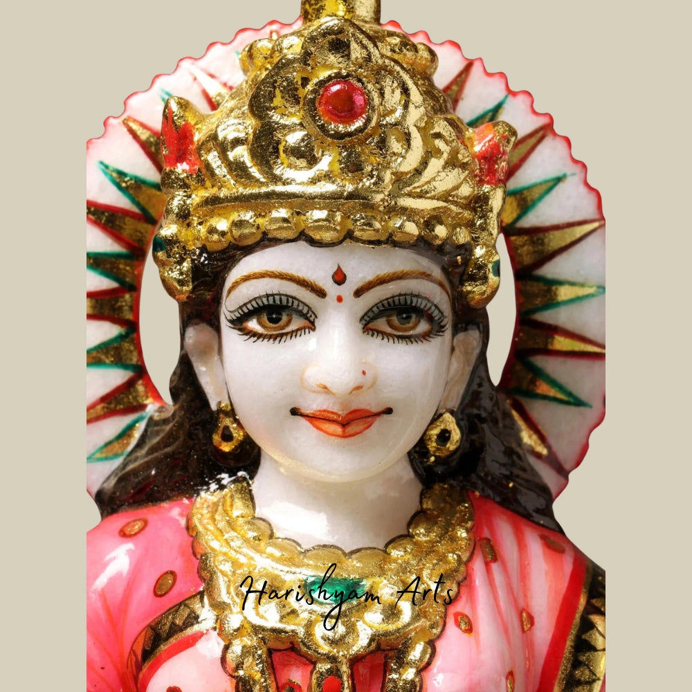 15" Devi Parvati, Tiger-skin Over Her Saree Statue in Marble