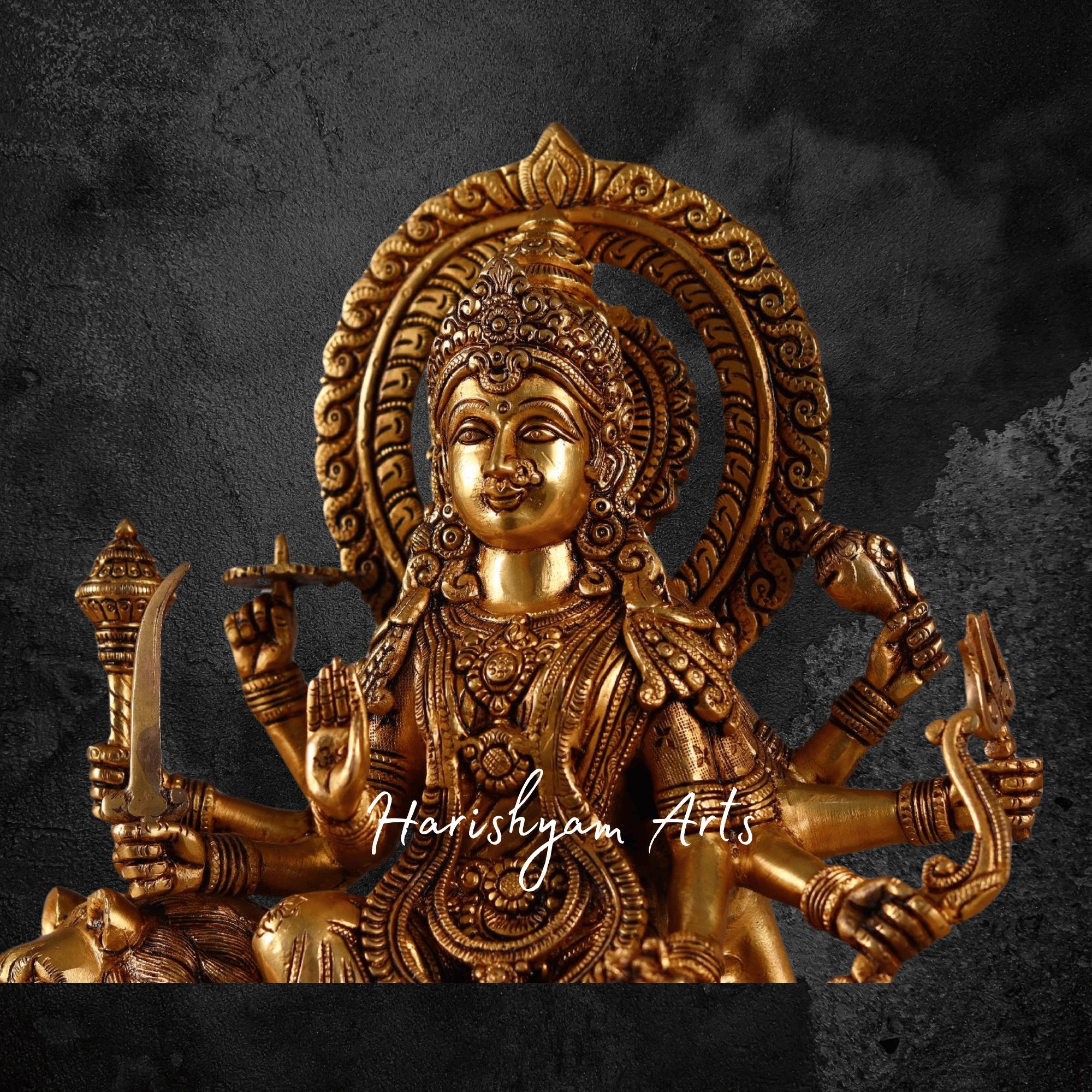 15" Antique Brass Goddess Durga Murti for Pooja