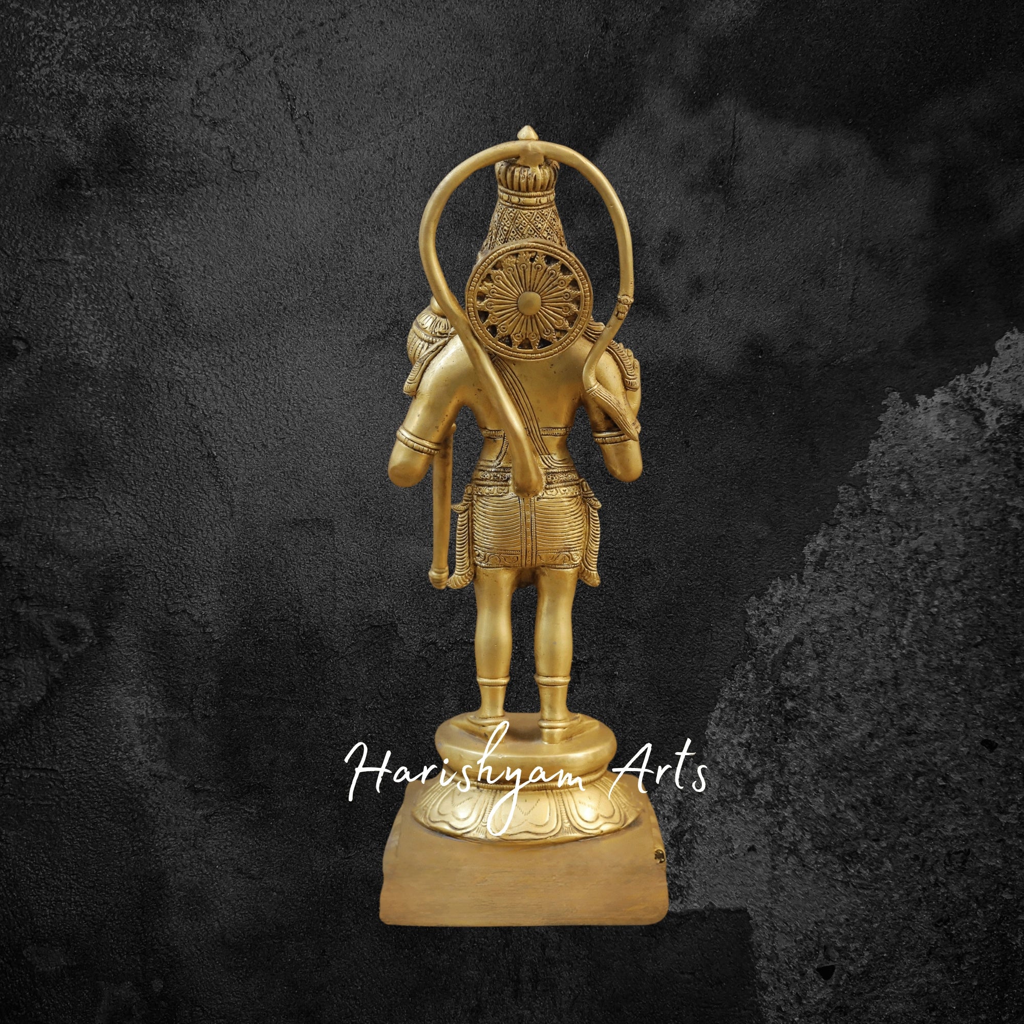 15" Brass Lord Hanuman Statue Standing on Lotus Pedestal with Fine Golden Finish