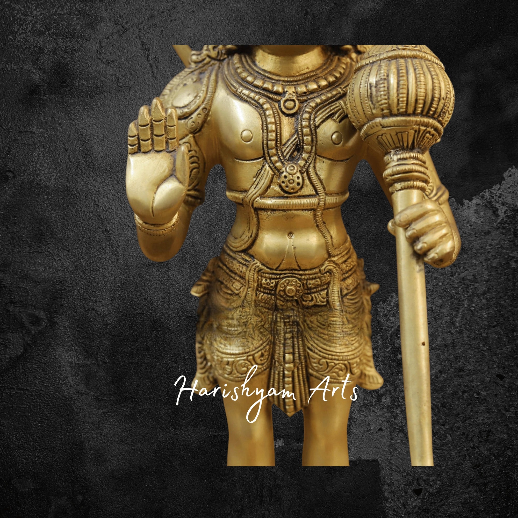 15" Brass Lord Hanuman Statue Standing on Lotus Pedestal with Fine Golden Finish