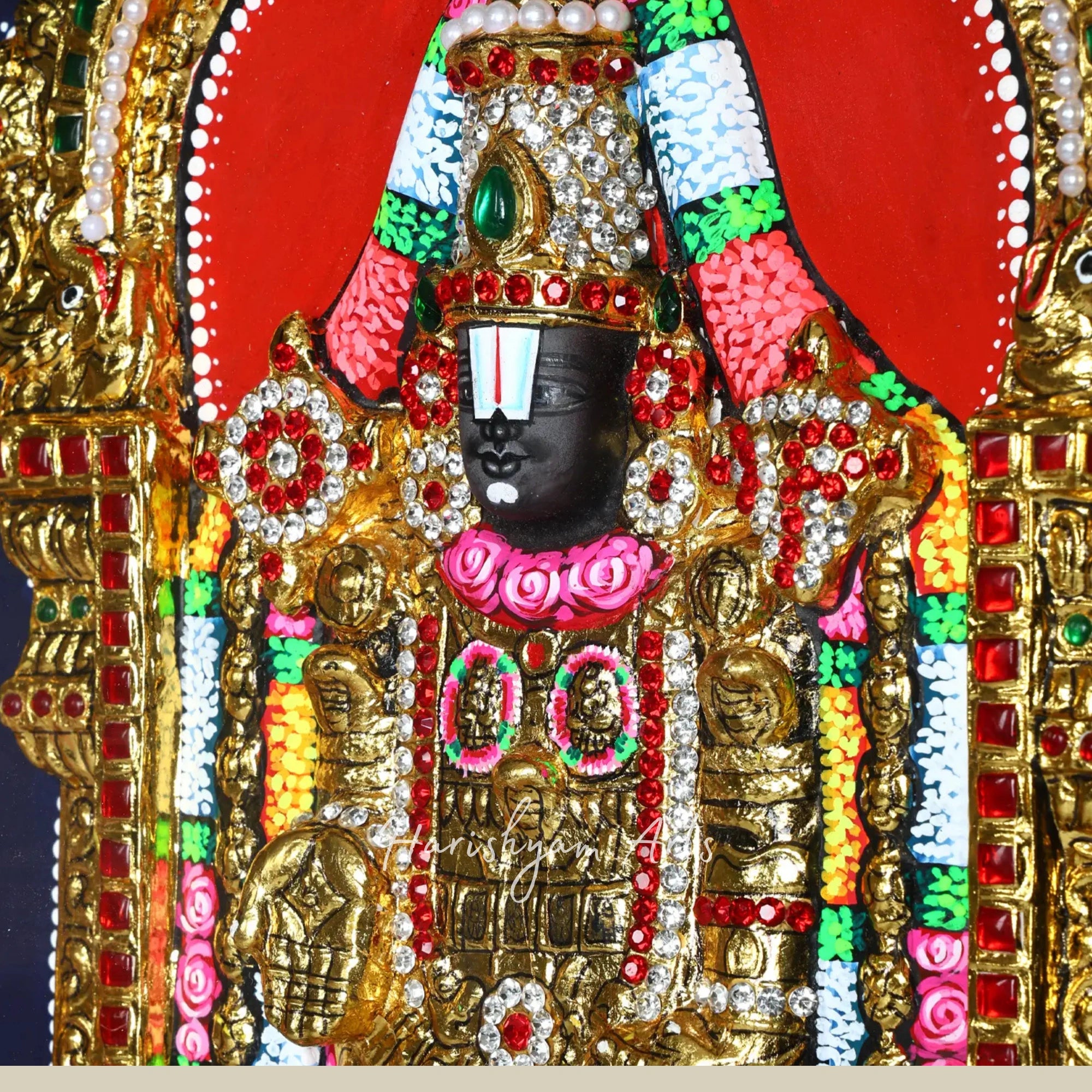 15" Framed Tanjore Painting of Lord Tirupati Balaji Venkateshvara with Elegant Craftsmanship