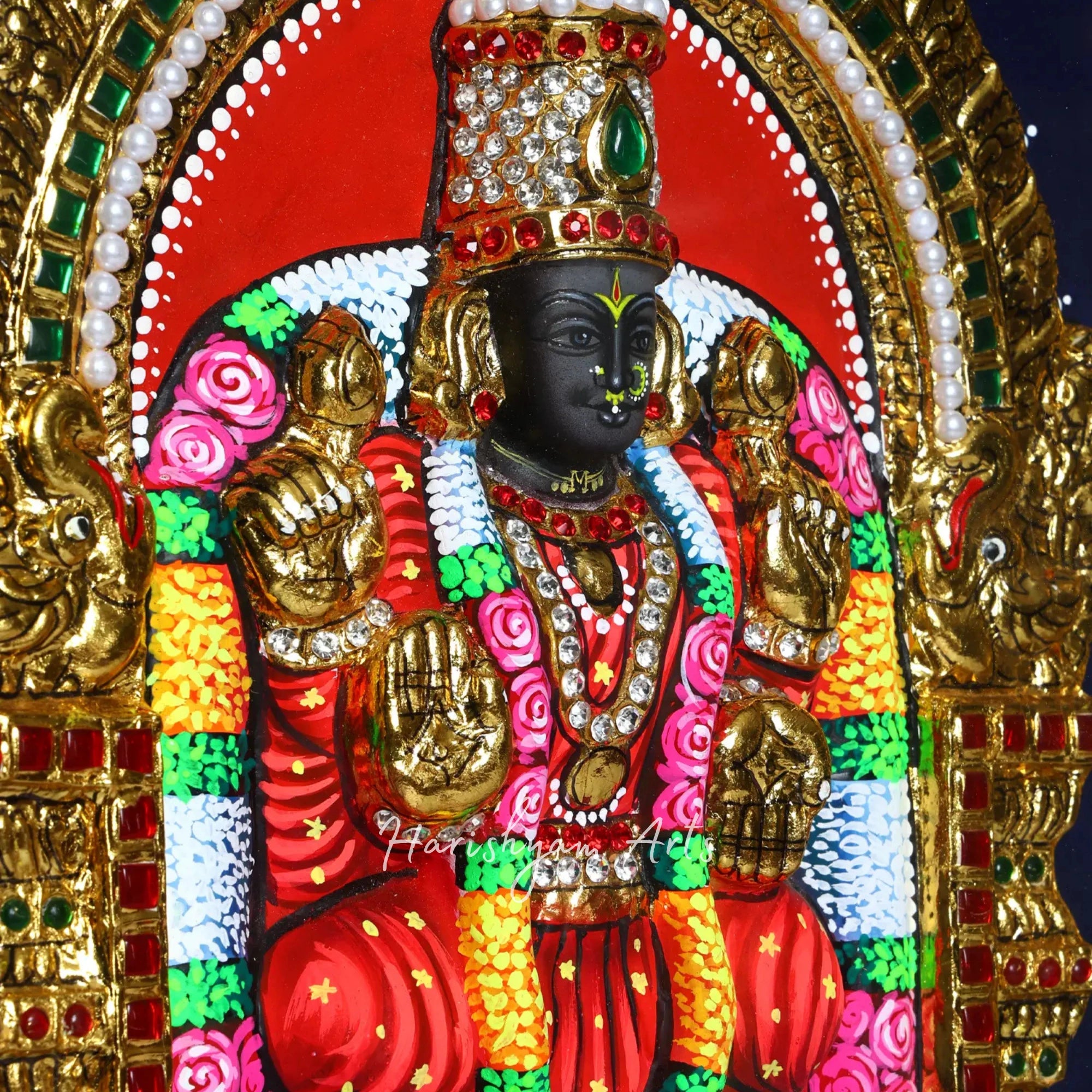 15" Framed Tanjore Painting of Lord Tirupati Balaji Venkateshvara with Elegant Craftsmanship