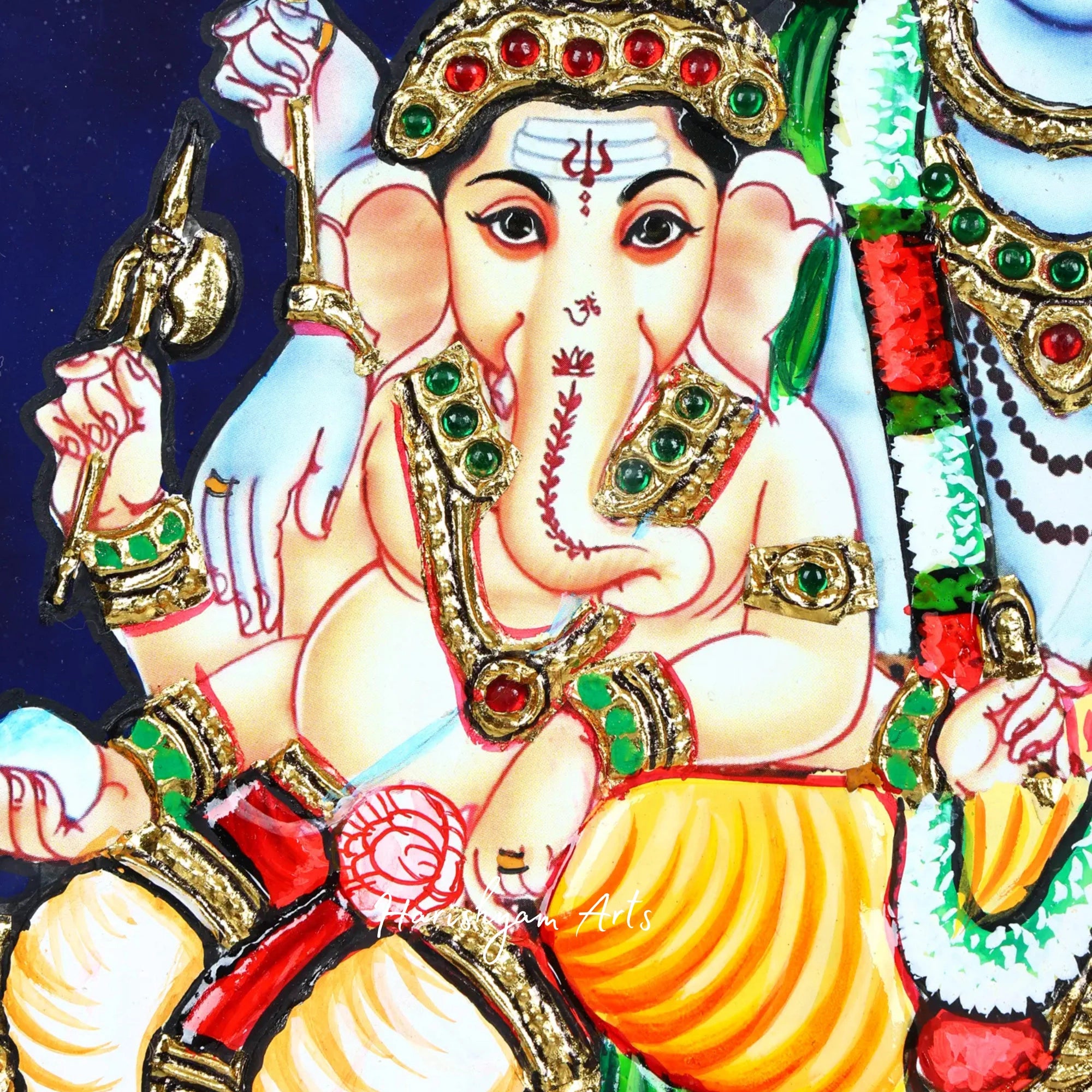 15" Graceful Lord Shiva Family Tanjore Painting with Ornate Frame