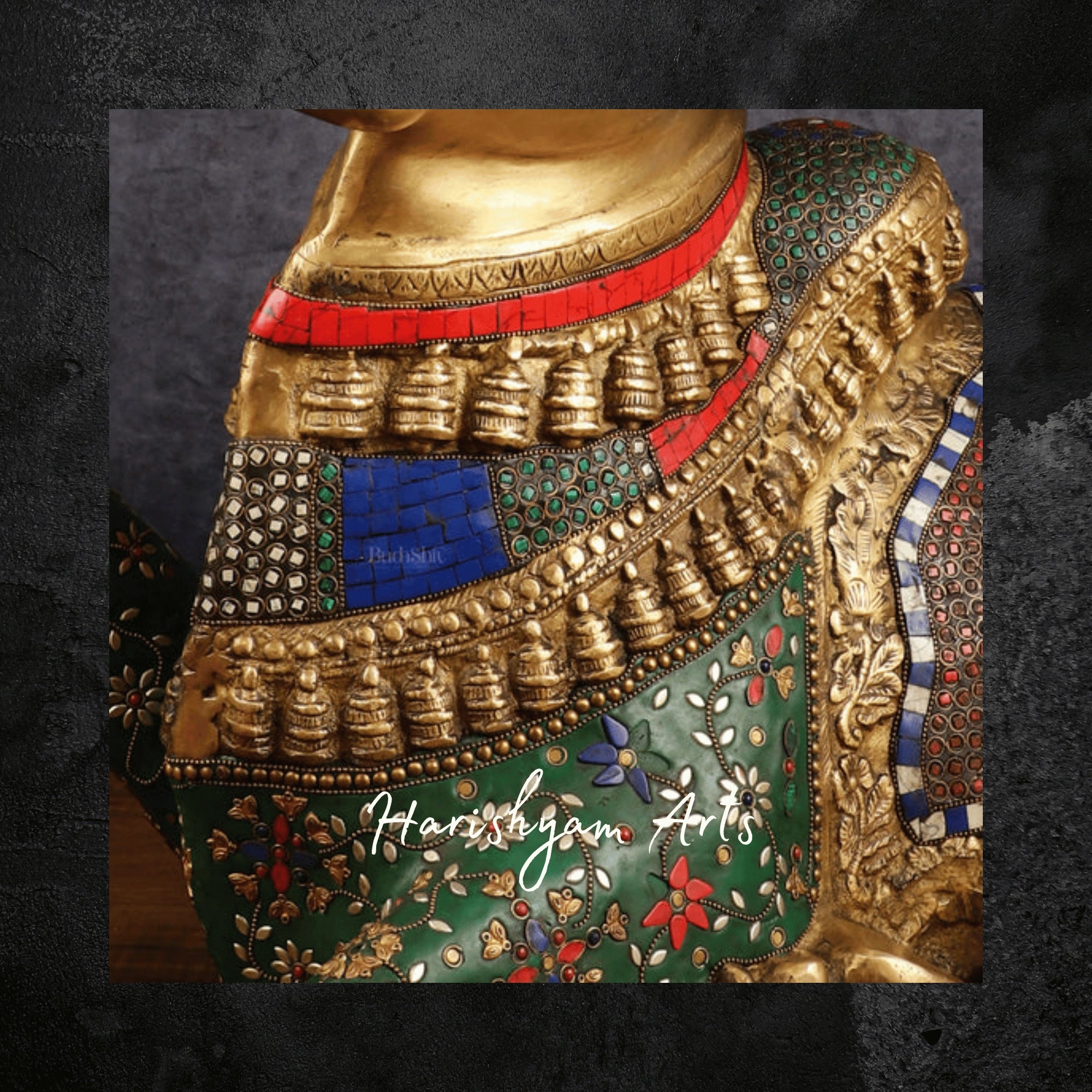 15" Handcrafted Brass Nandi Sculpture with Traditional Stone Embellishments