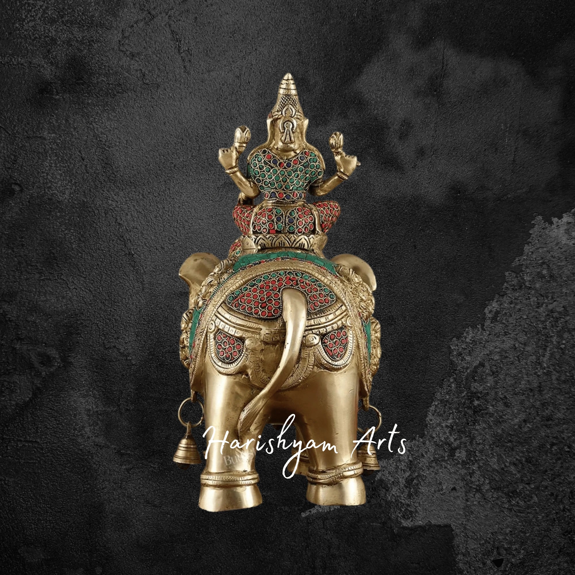 15" Large Brass Elephant with Ashtalakshmi Figurine for Auspicious Spaces