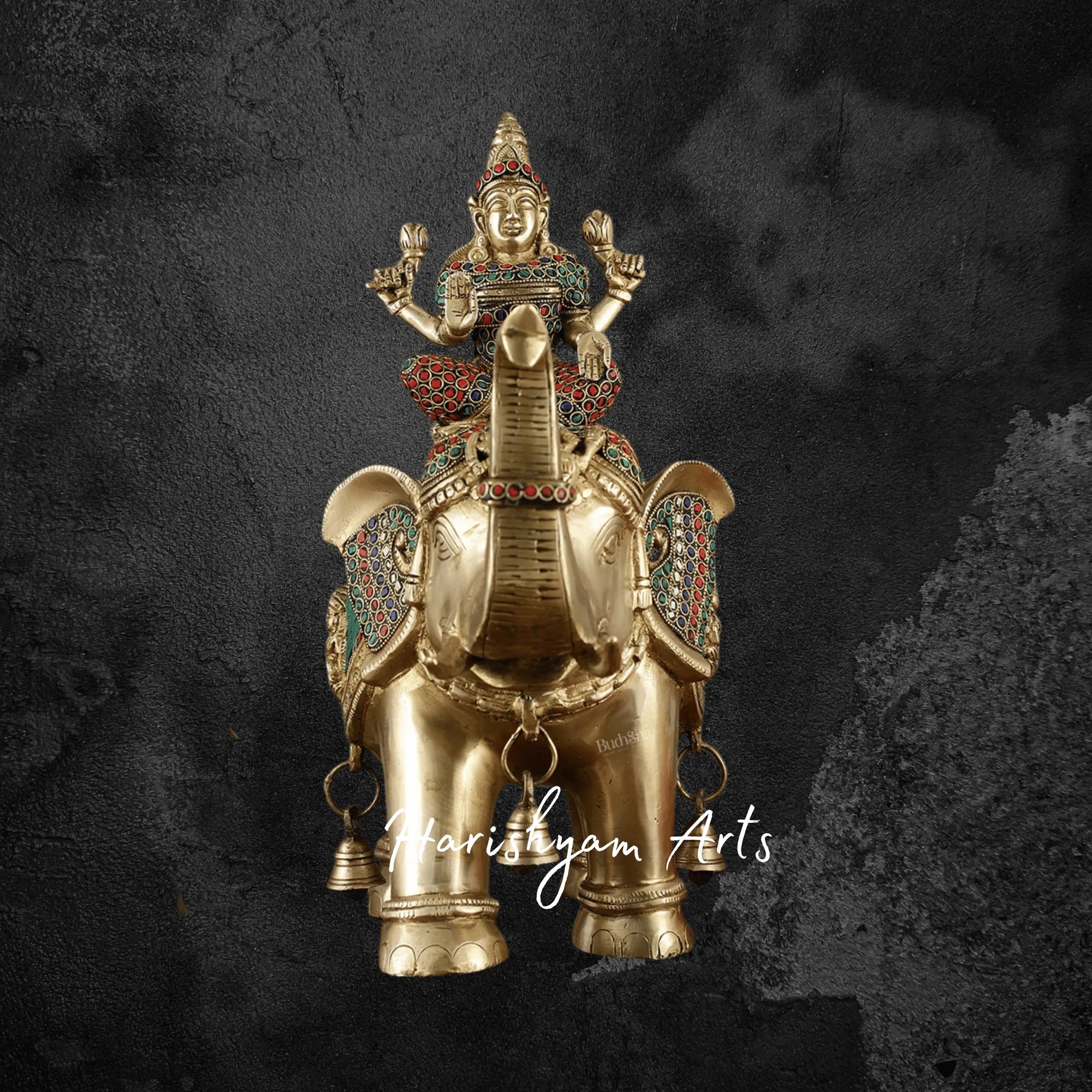 15" Large Brass Elephant with Ashtalakshmi Figurine for Auspicious Spaces