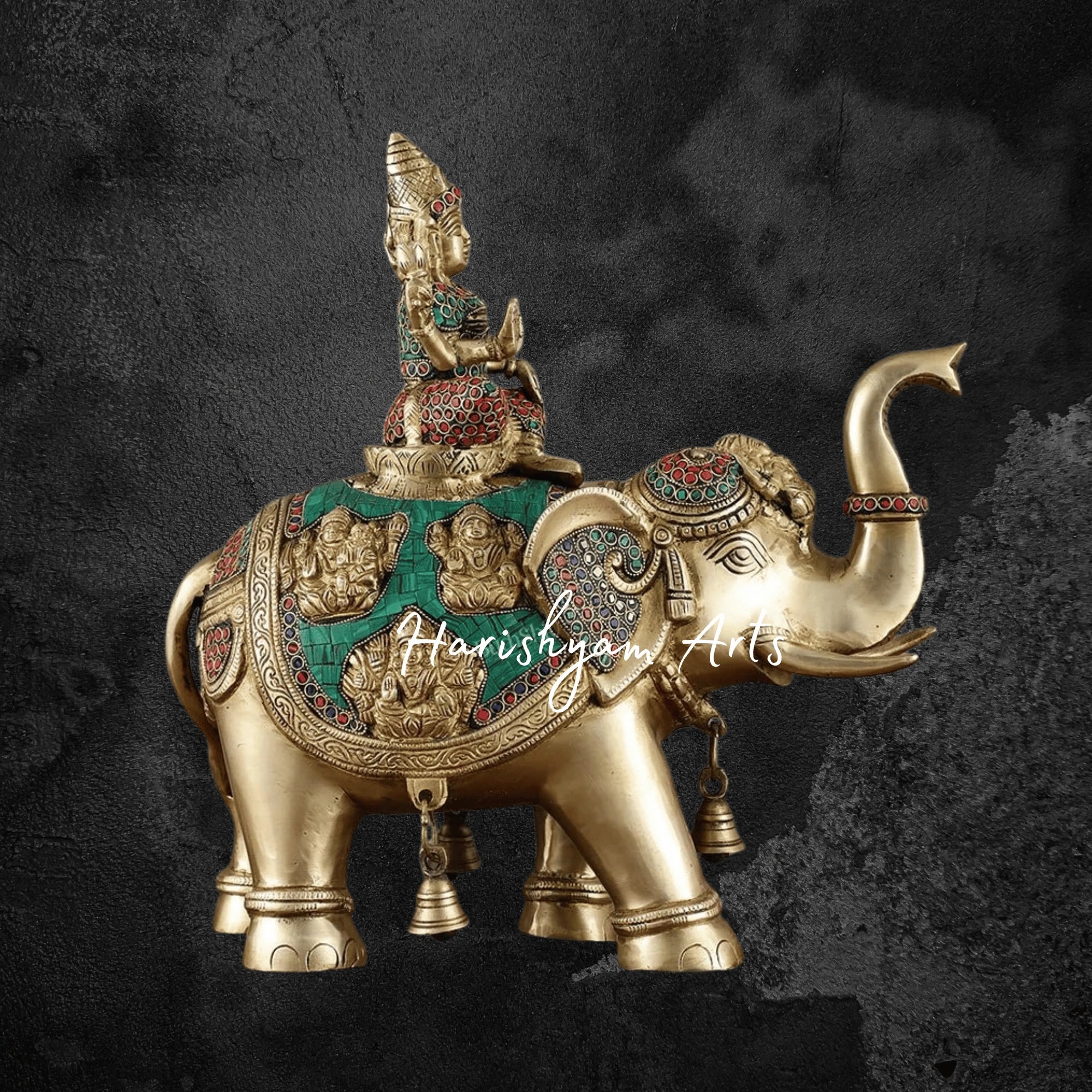 15" Large Brass Elephant with Ashtalakshmi Figurine for Auspicious Spaces