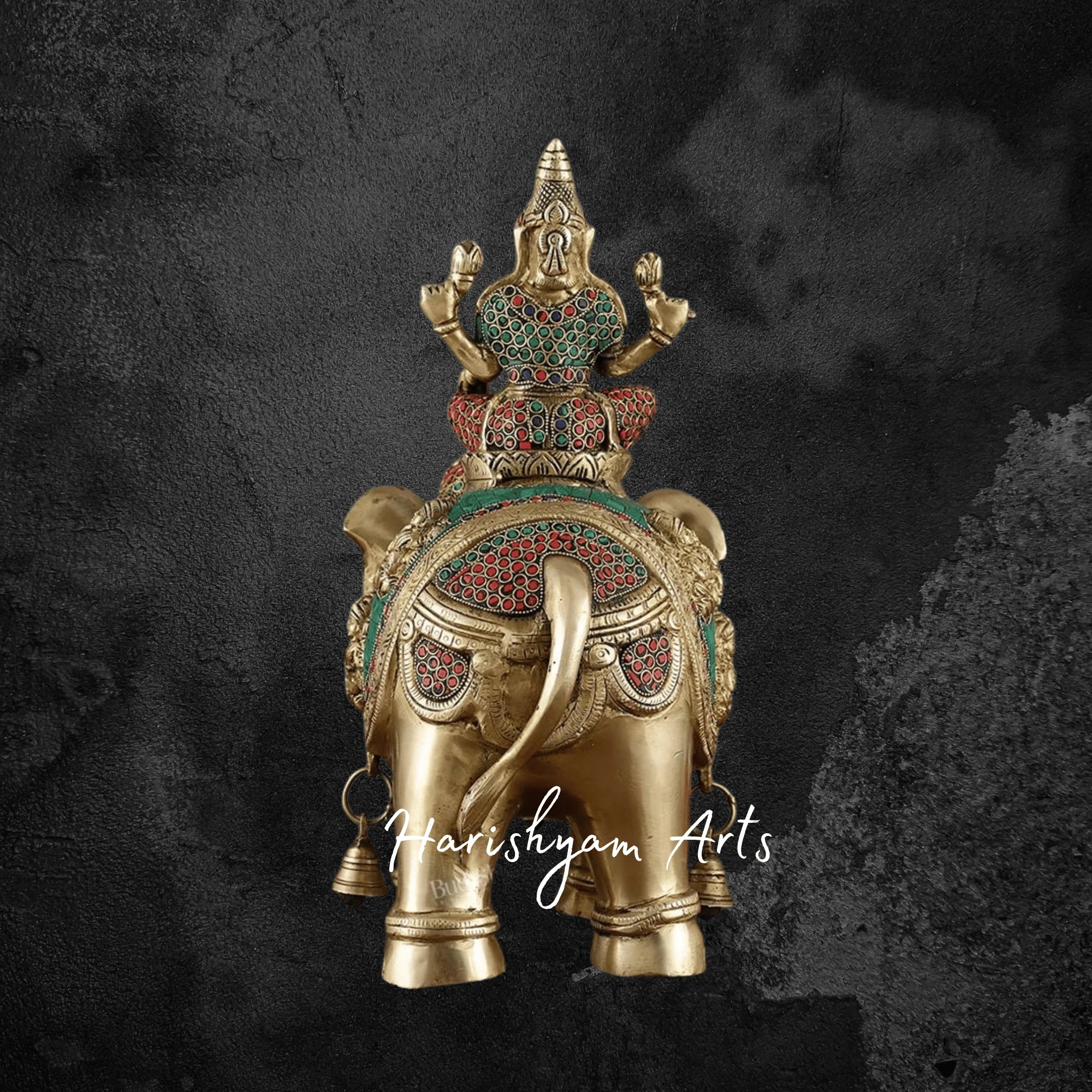 15" Large Brass Elephant with Ashtalakshmi Figurine for Auspicious Spaces