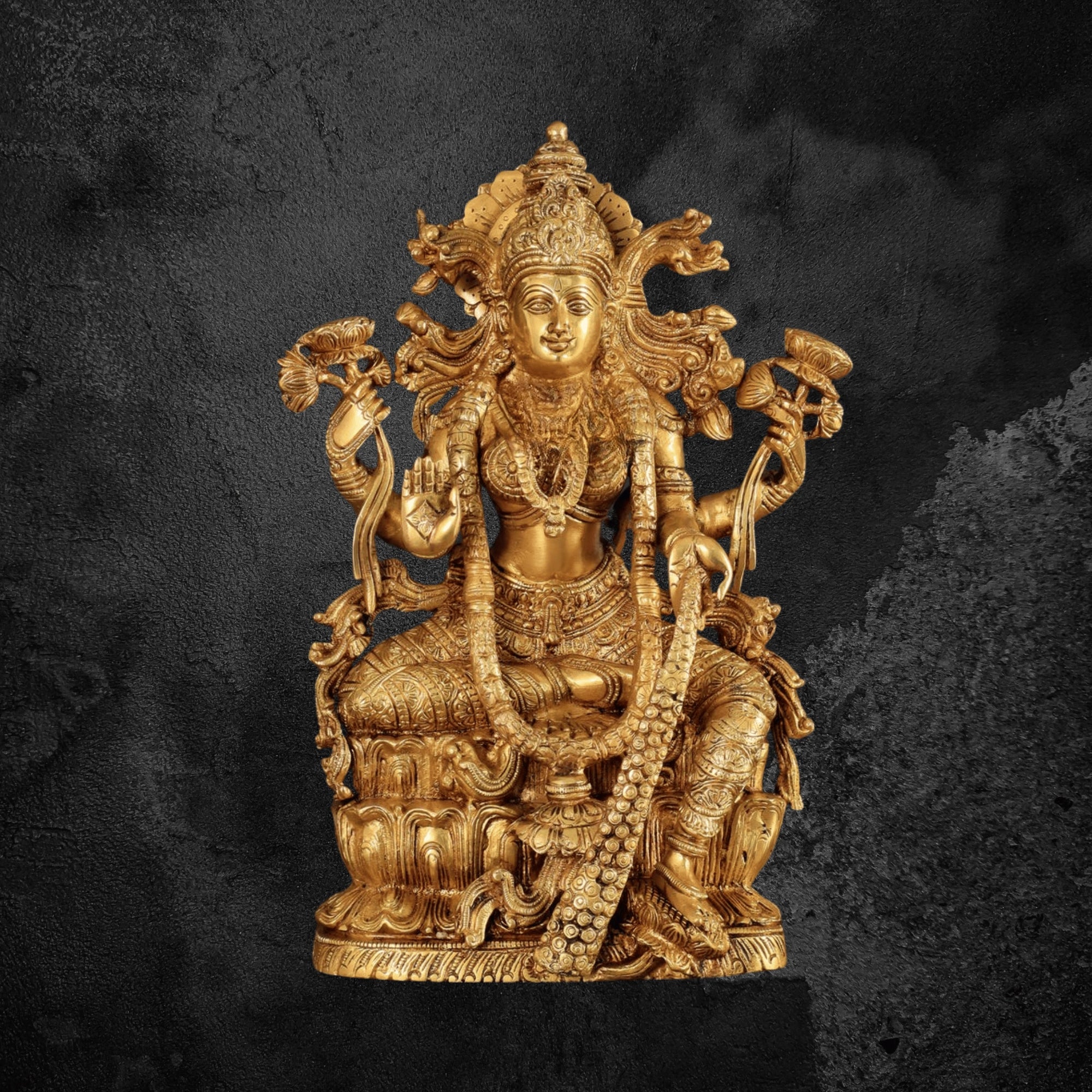15" Large Brass Laxmi Statue with a Lustrous Golden Tone Finish