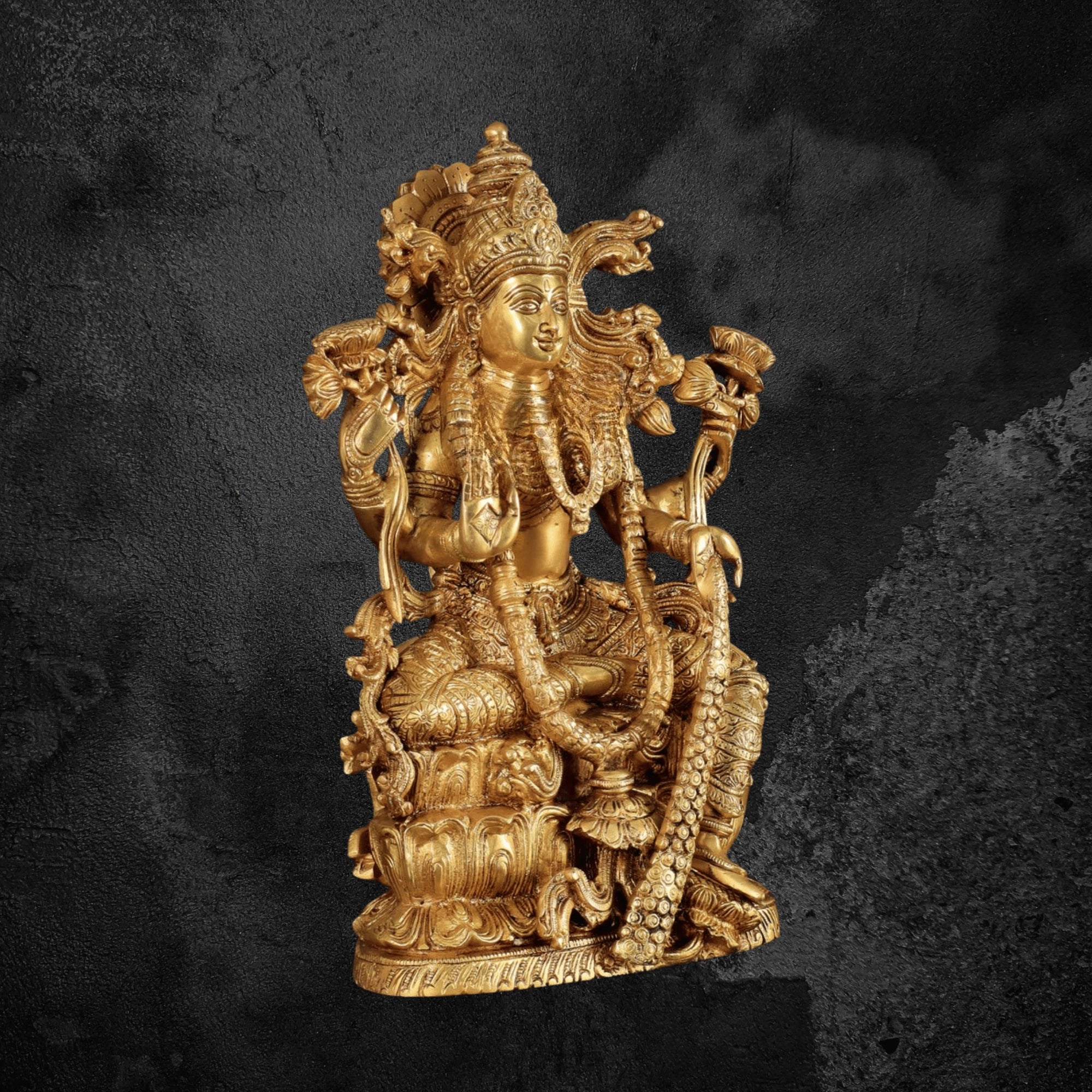 15" Large Brass Laxmi Statue with a Lustrous Golden Tone Finish
