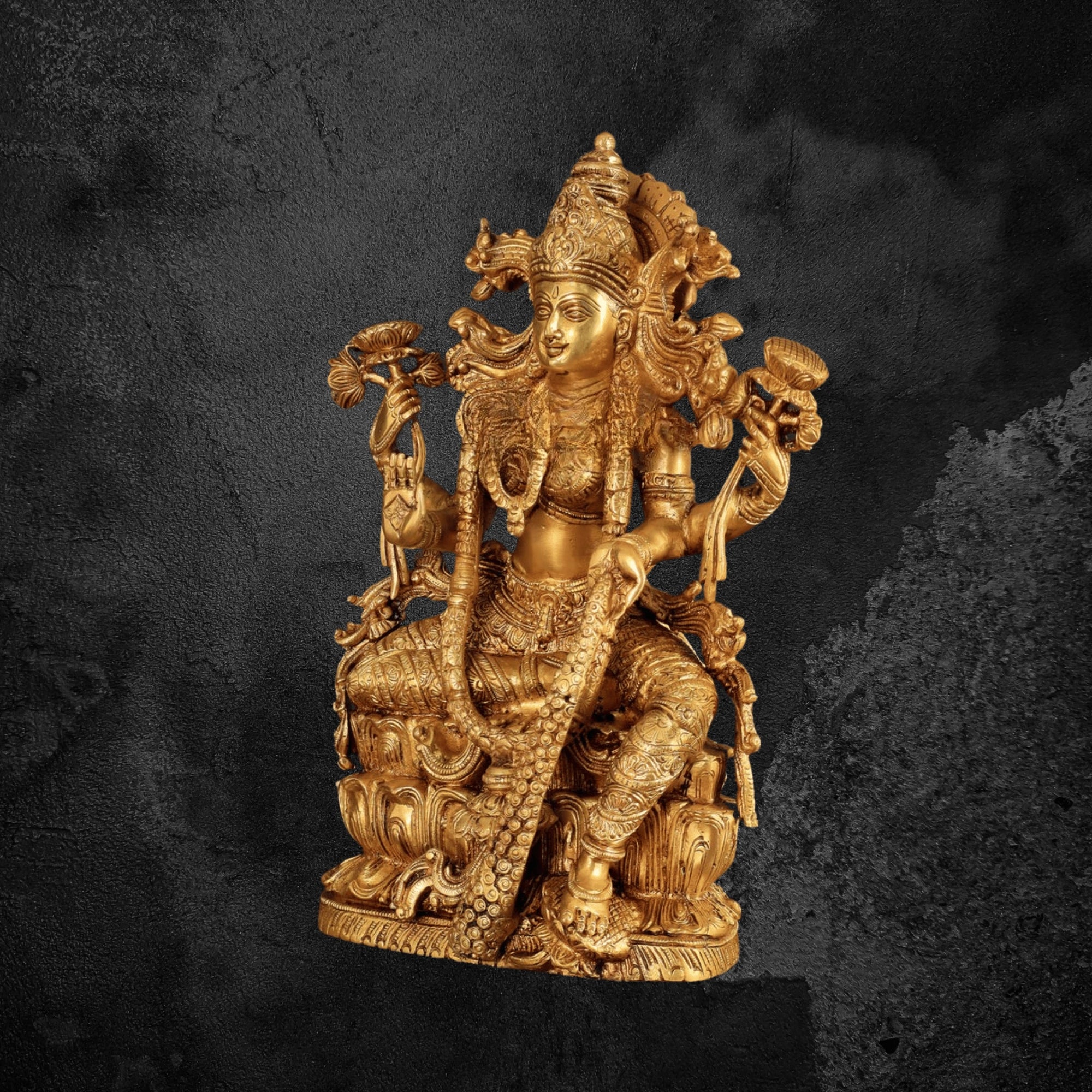 15" Large Brass Laxmi Statue with a Lustrous Golden Tone Finish