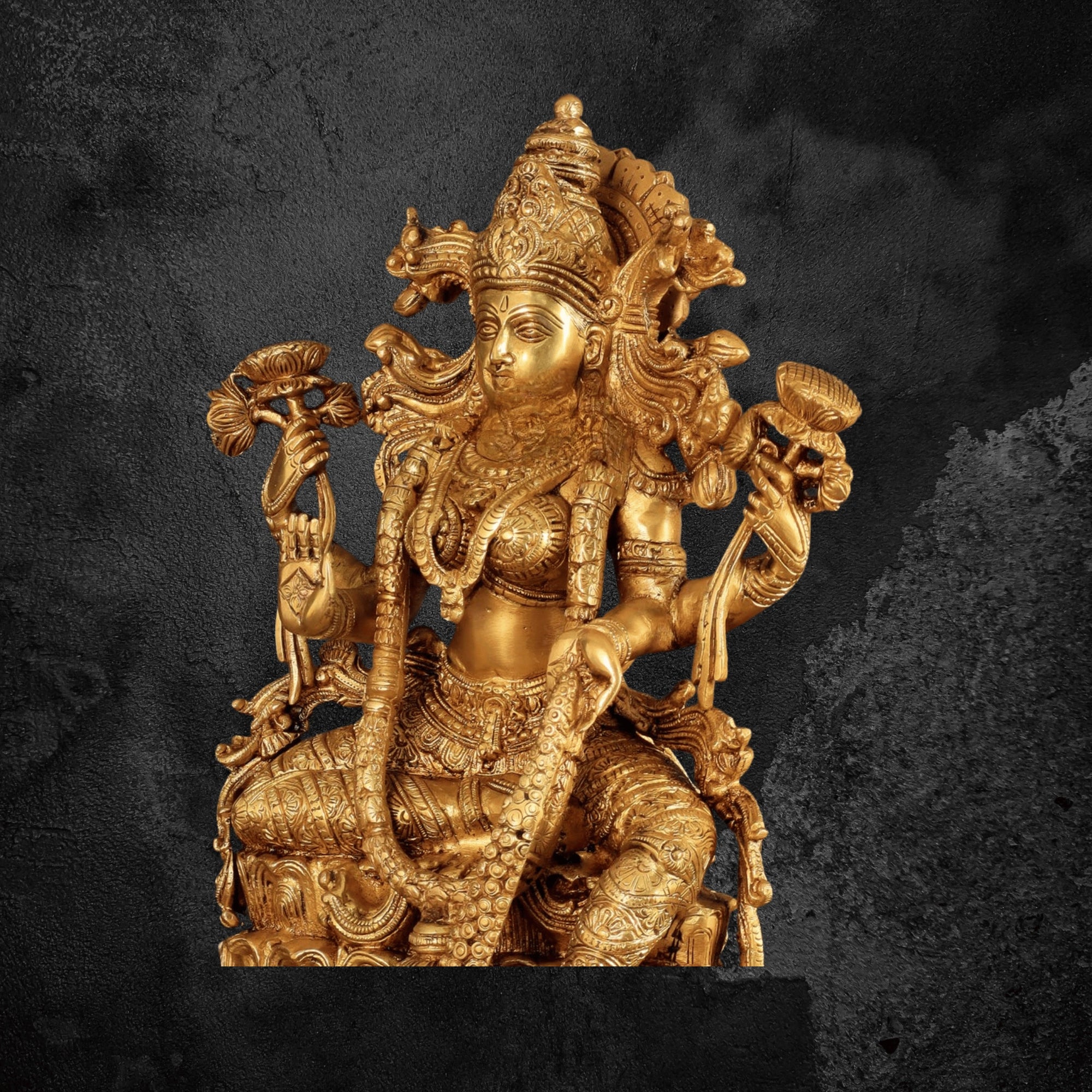 15" Large Brass Laxmi Statue with a Lustrous Golden Tone Finish