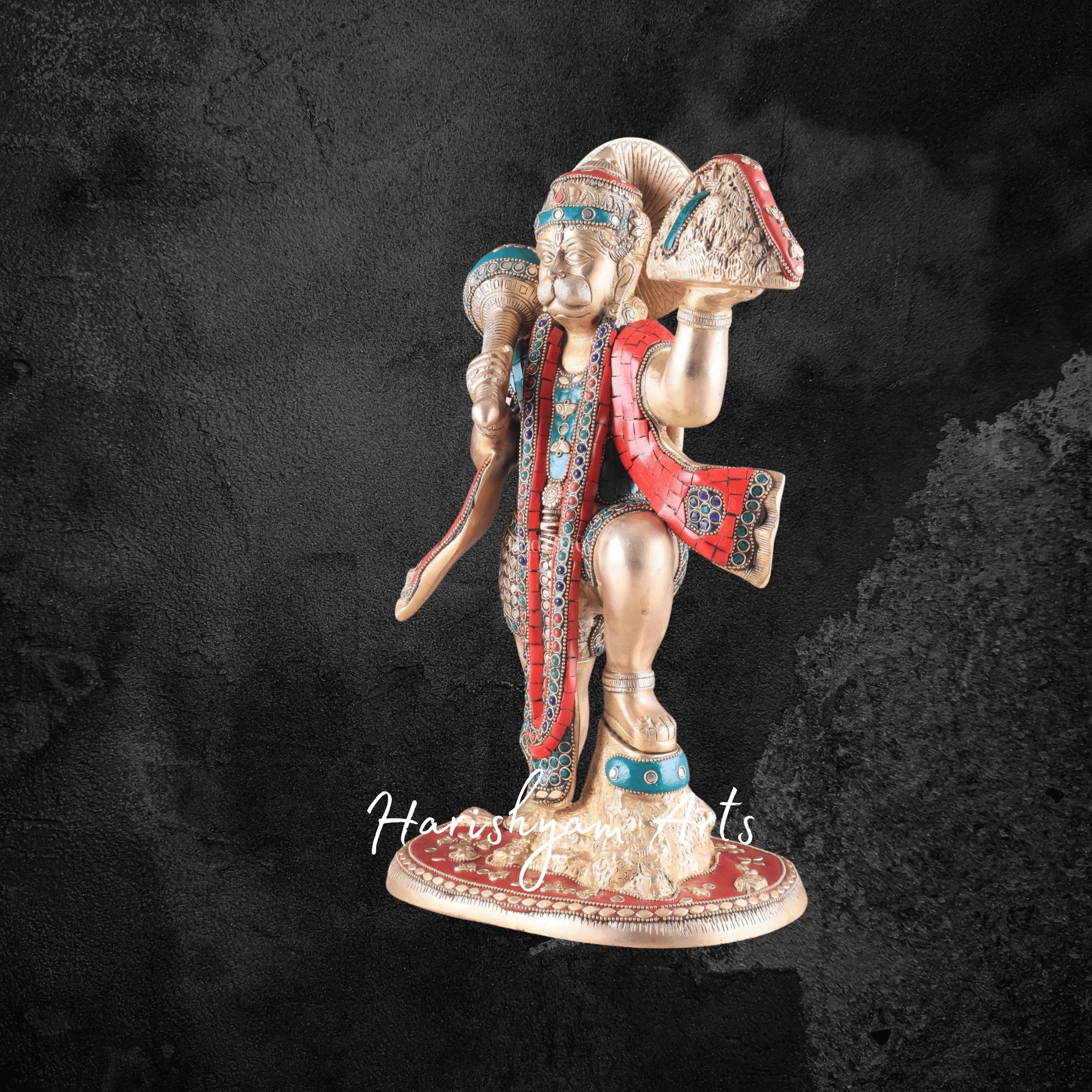15" Pure Brass Sanjeevani Hanuman Idol Depicting Strength and Devotion