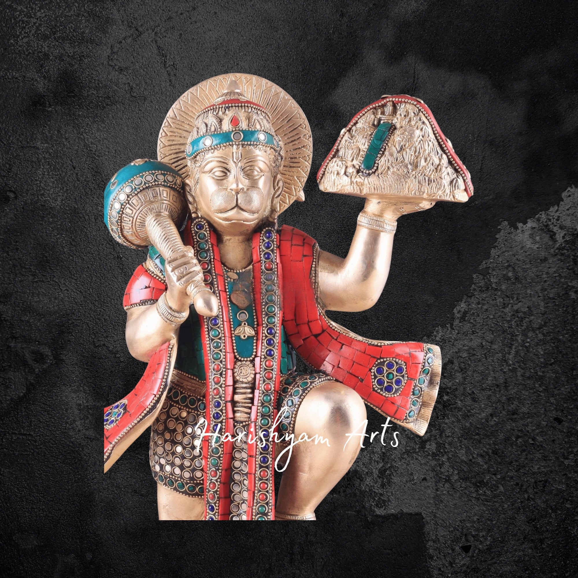 15" Pure Brass Sanjeevani Hanuman Idol Depicting Strength and Devotion