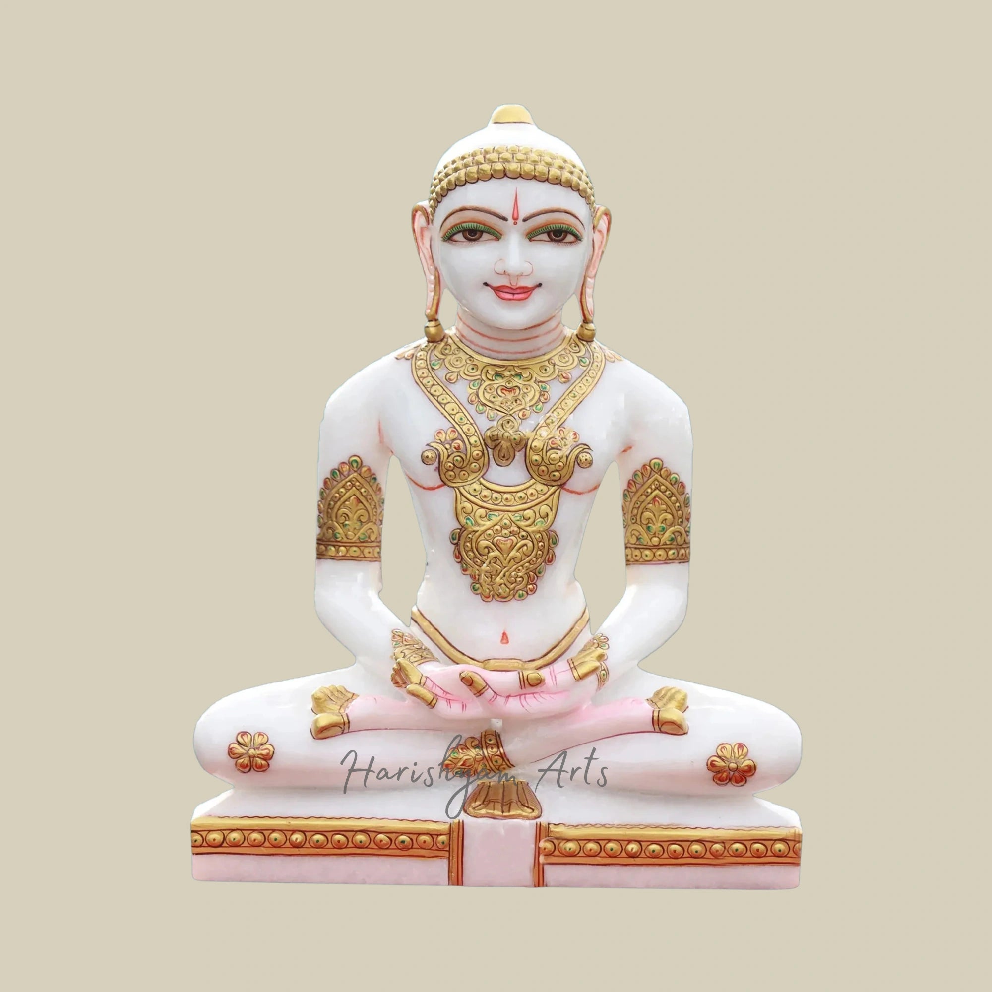 15" Pure White Marble Mahavir Jain Idol for Temples