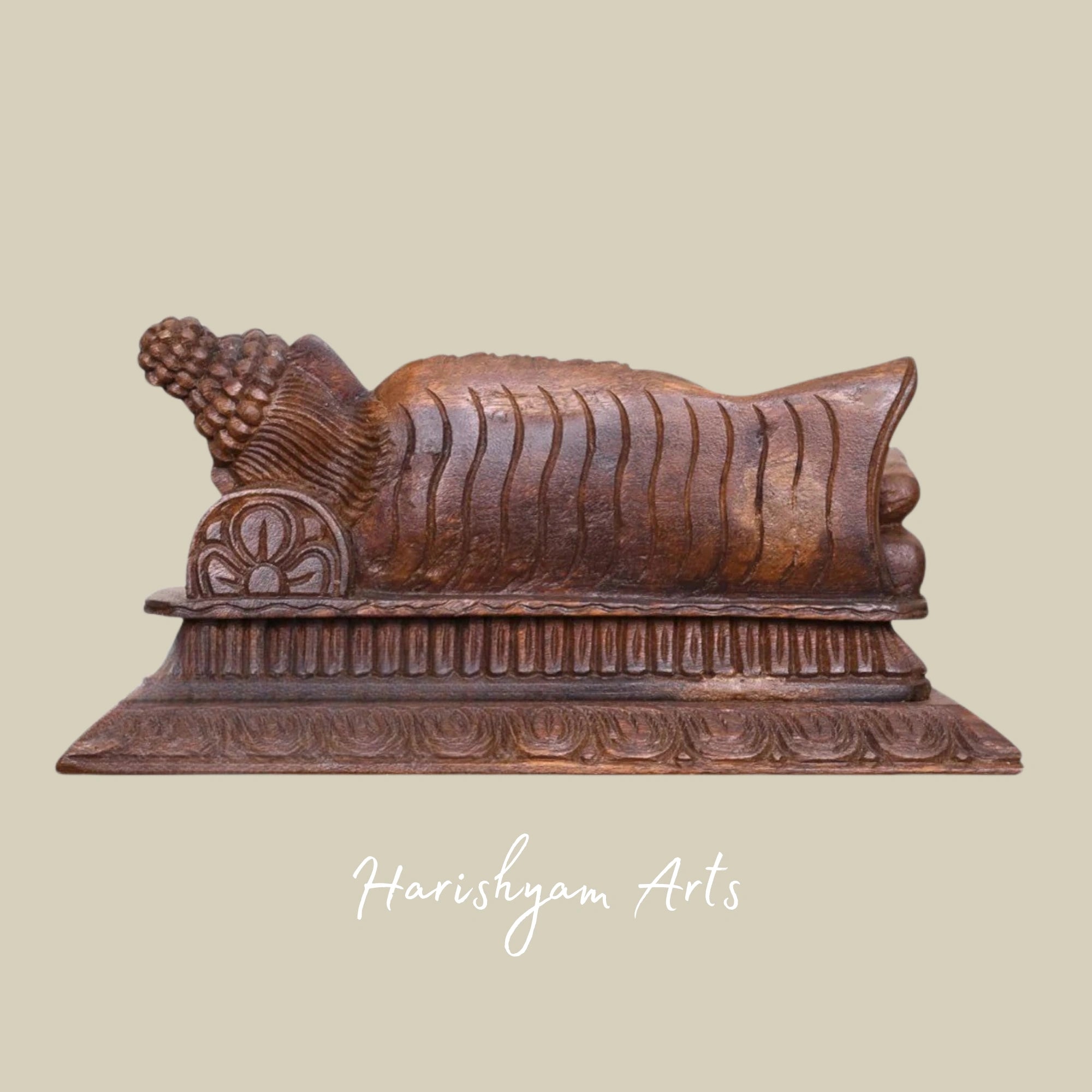 15" Reclining Wooden Buddha on Pillow Handmade Wall Hanging for Calm Interiors