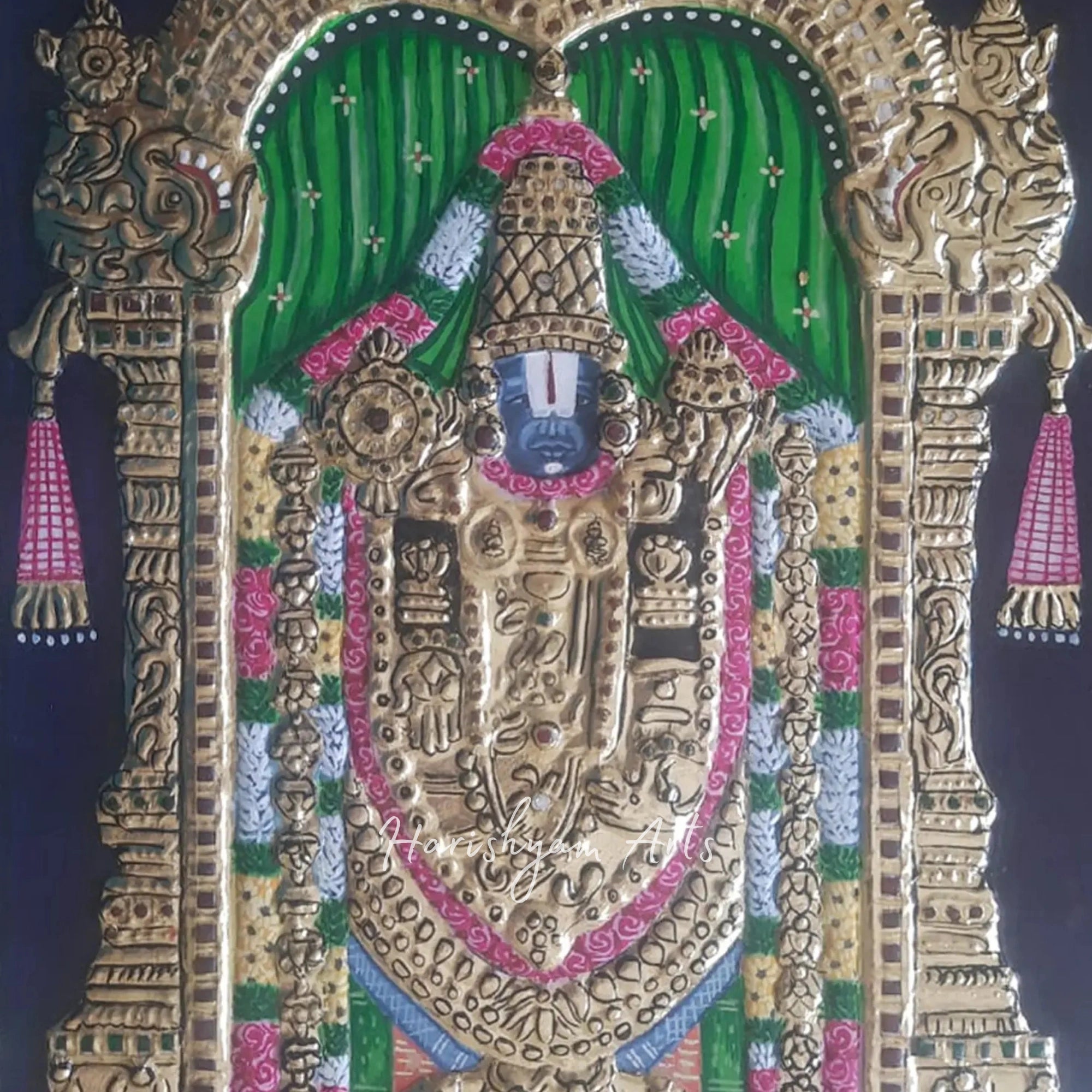 15" Sacred Lord Balaji Tanjore Painting with Intricate Craftsmanship