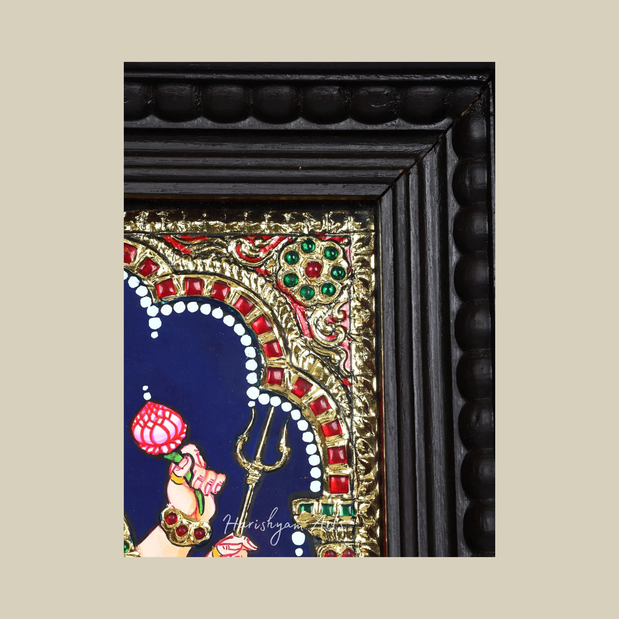 15" Sherawali Maa Durga Tanjore Painting for Puja Room in a Traditional Frame