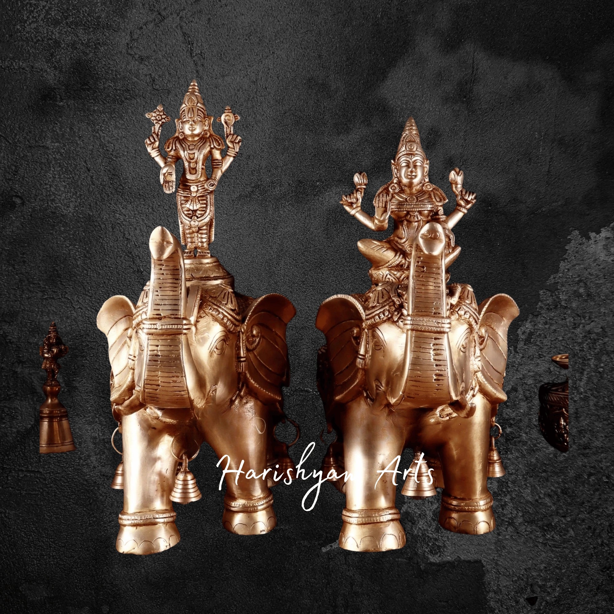 15" Superfine Brass Elephant Pair Featuring Ashtalakshmi and Balaji Motifs