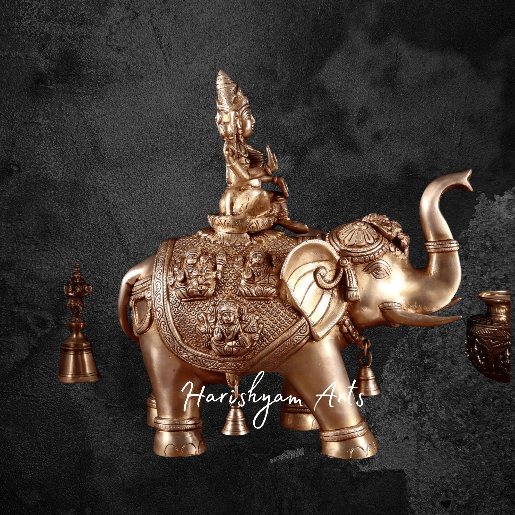 15" Superfine Brass Elephant Pair Featuring Ashtalakshmi and Balaji Motifs