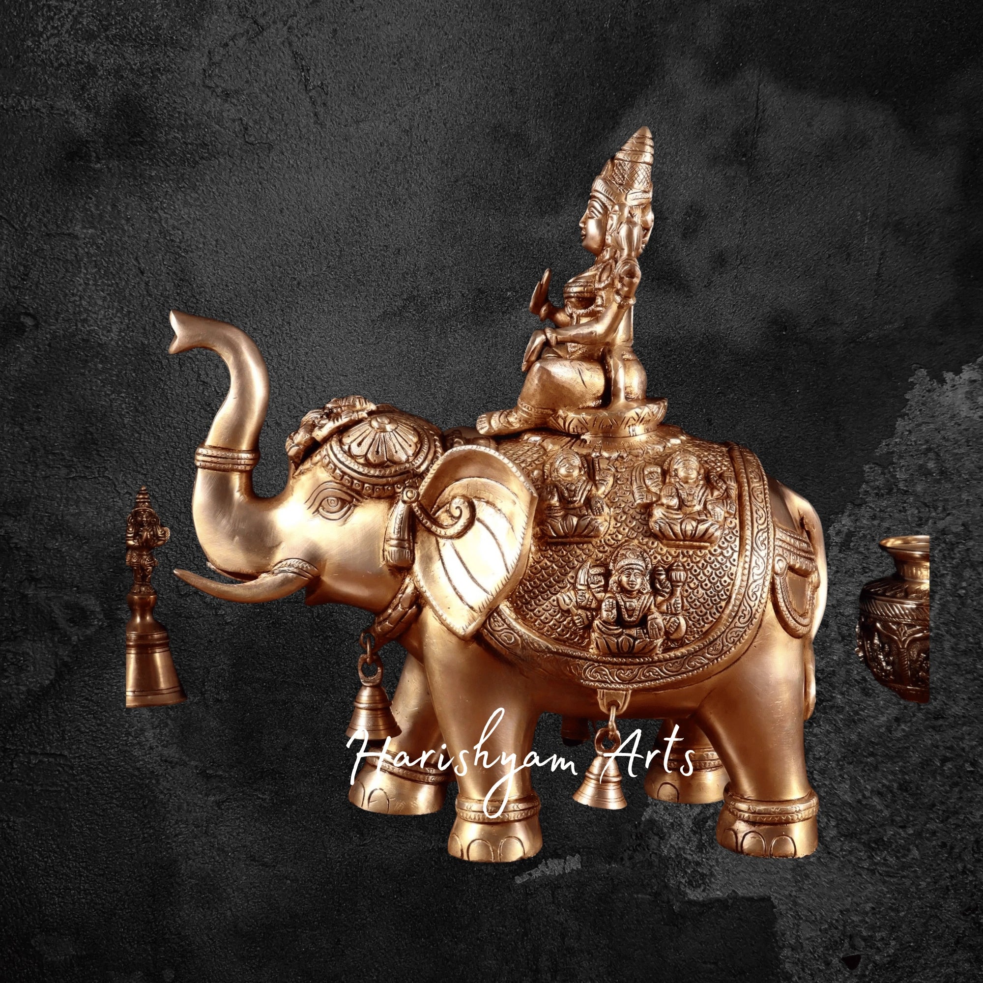 15" Superfine Brass Elephant Pair Featuring Ashtalakshmi and Balaji Motifs