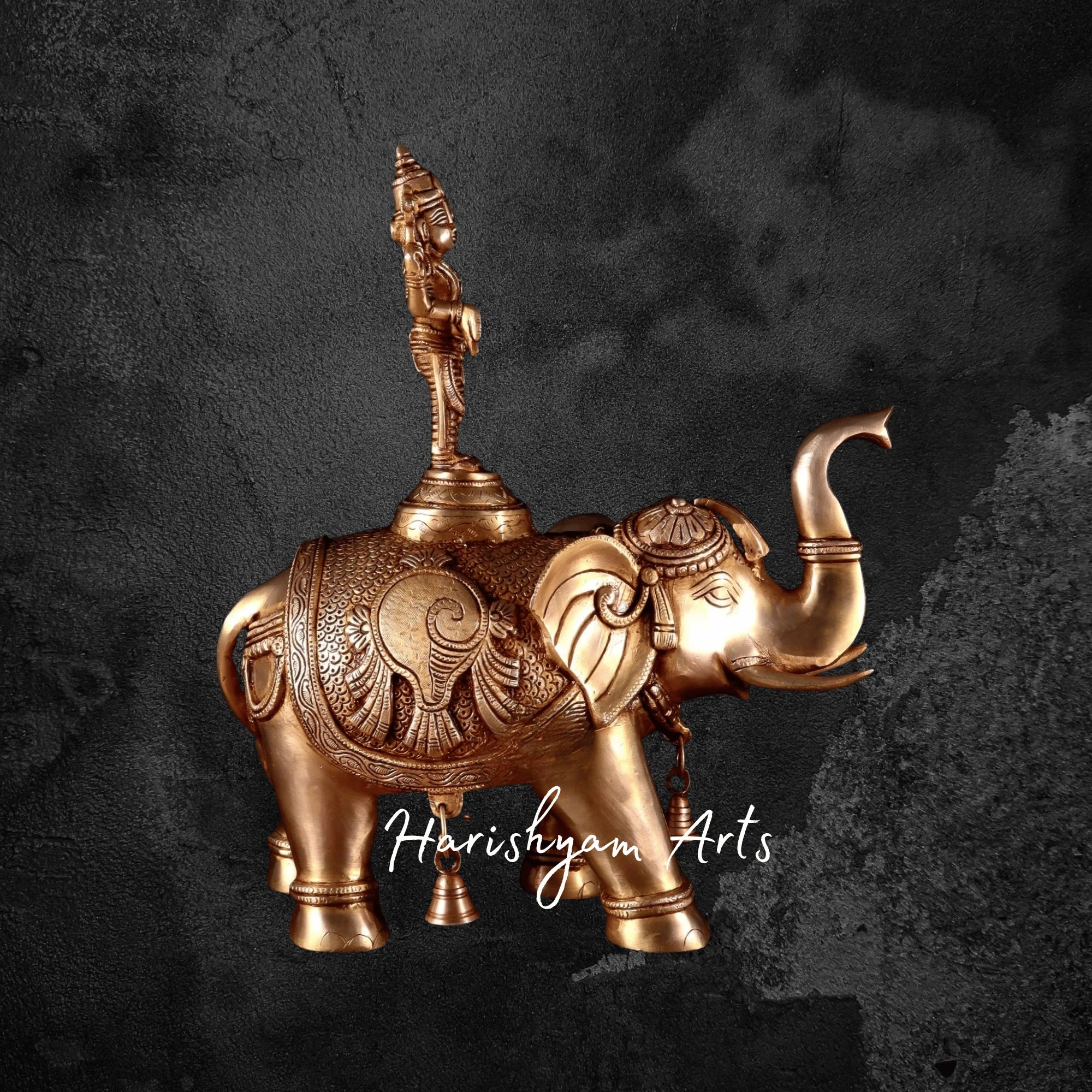 15" Superfine Brass Elephant Pair Featuring Ashtalakshmi and Balaji Motifs