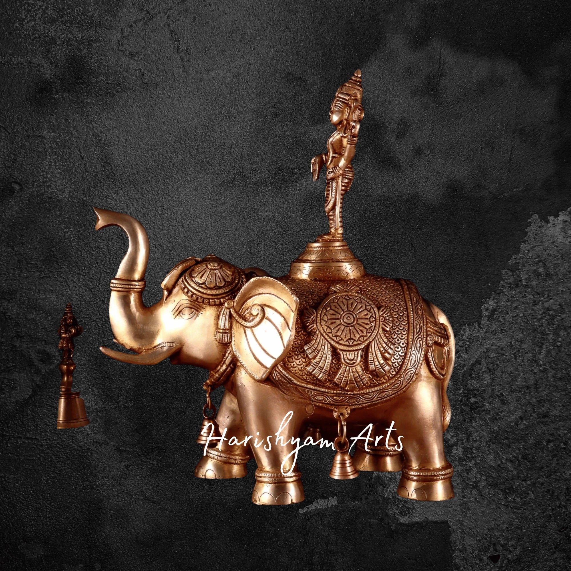 15" Superfine Brass Elephant Pair Featuring Ashtalakshmi and Balaji Motifs