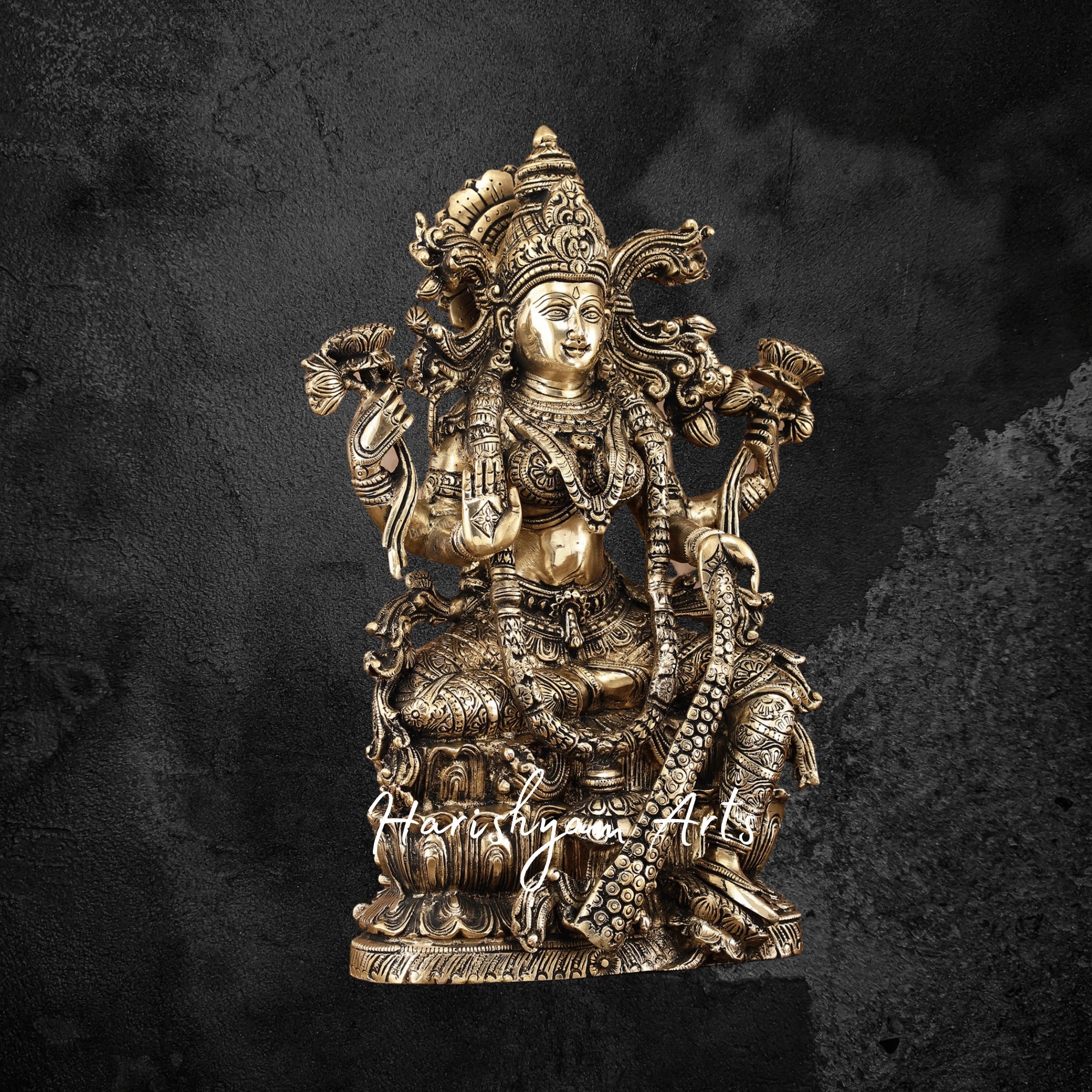 15" Superfine Brass Lakshmi Devi Murti with Enhanced Carvings