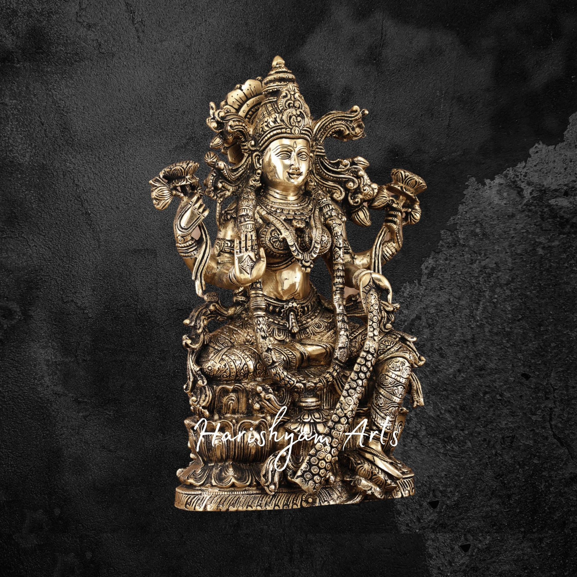 15" Superfine Brass Lakshmi Devi Murti with Enhanced Carvings