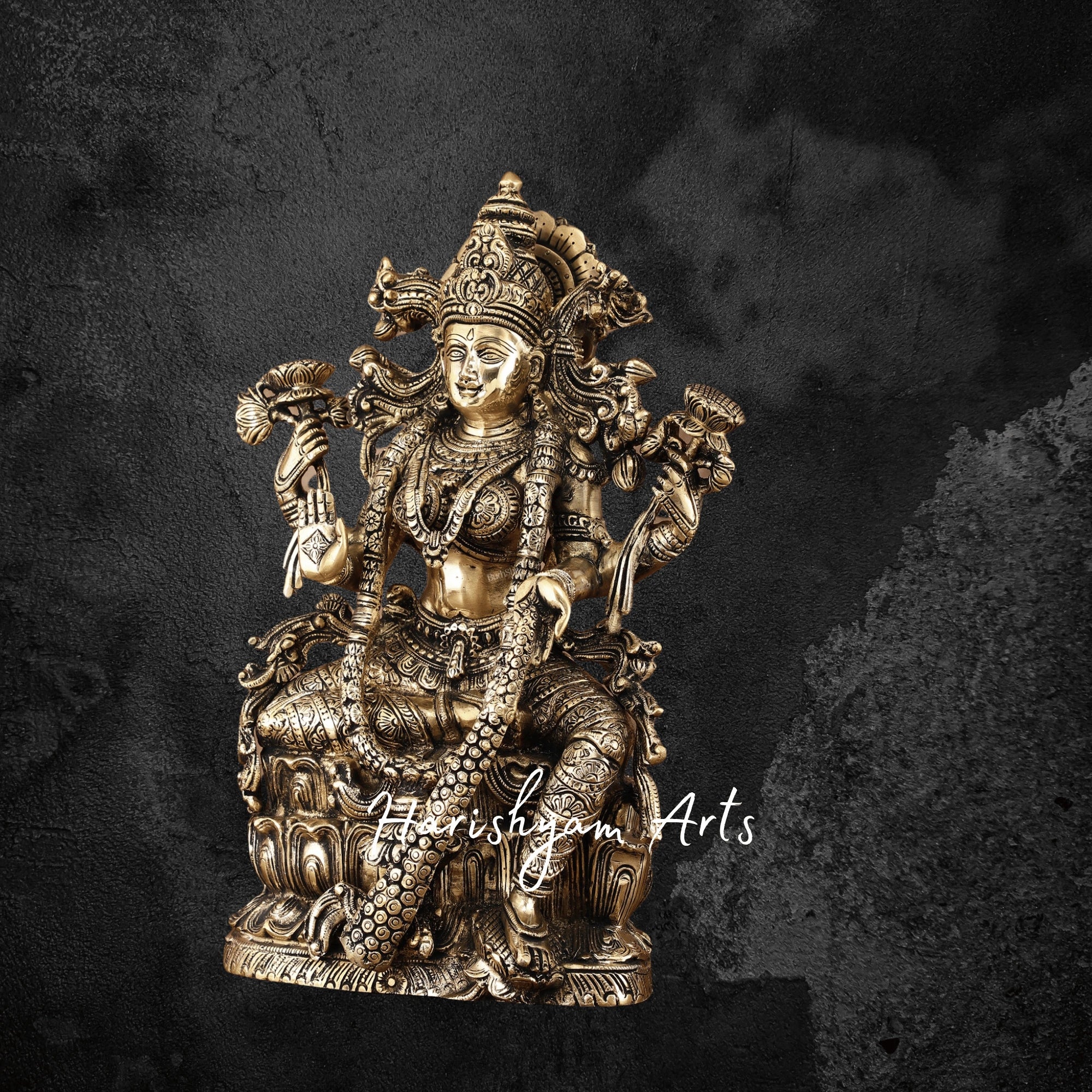15" Superfine Brass Lakshmi Devi Murti with Enhanced Carvings